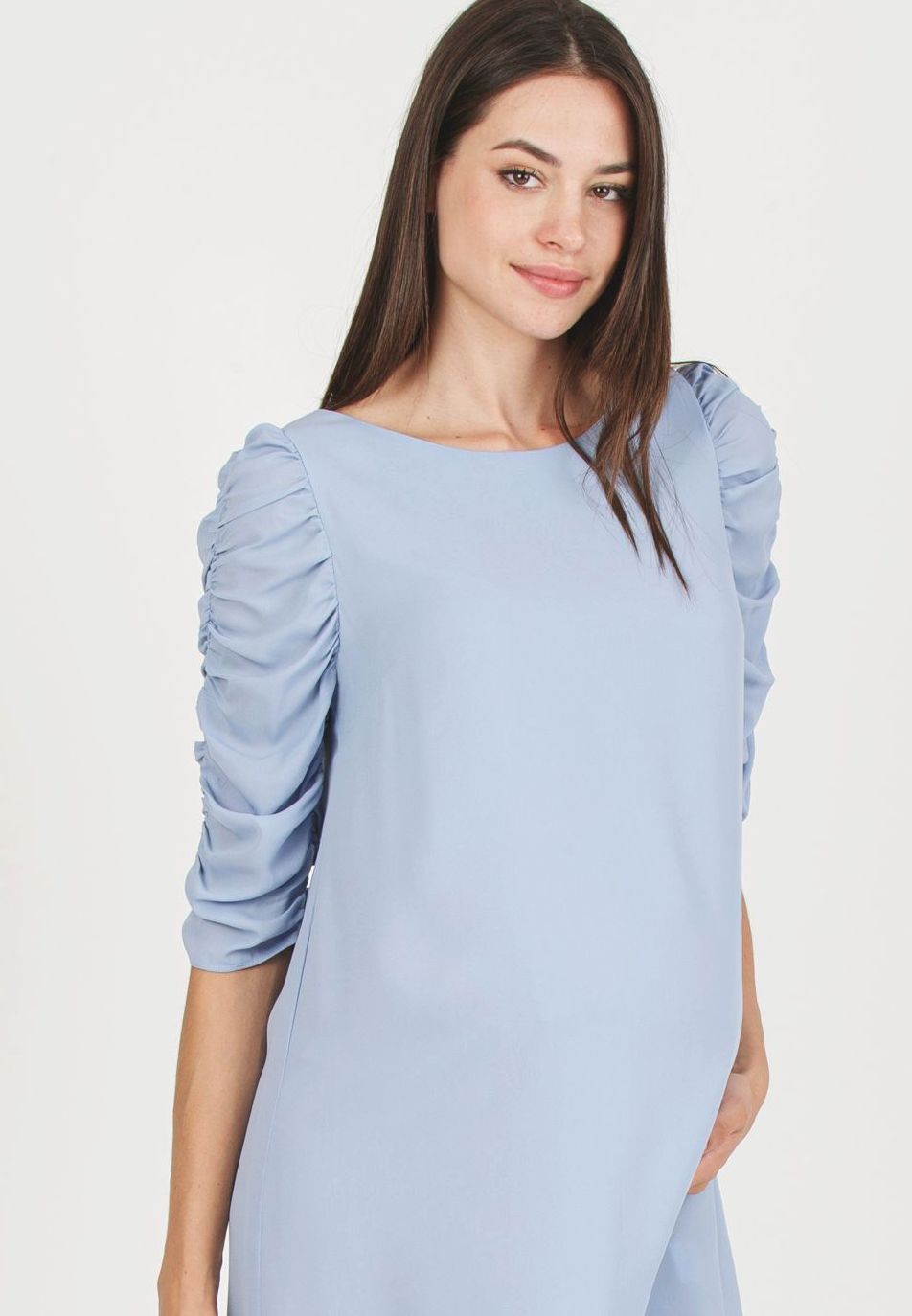 NANCY - Abito Premaman con Manica Arricciata (Grigio Perla, XS)