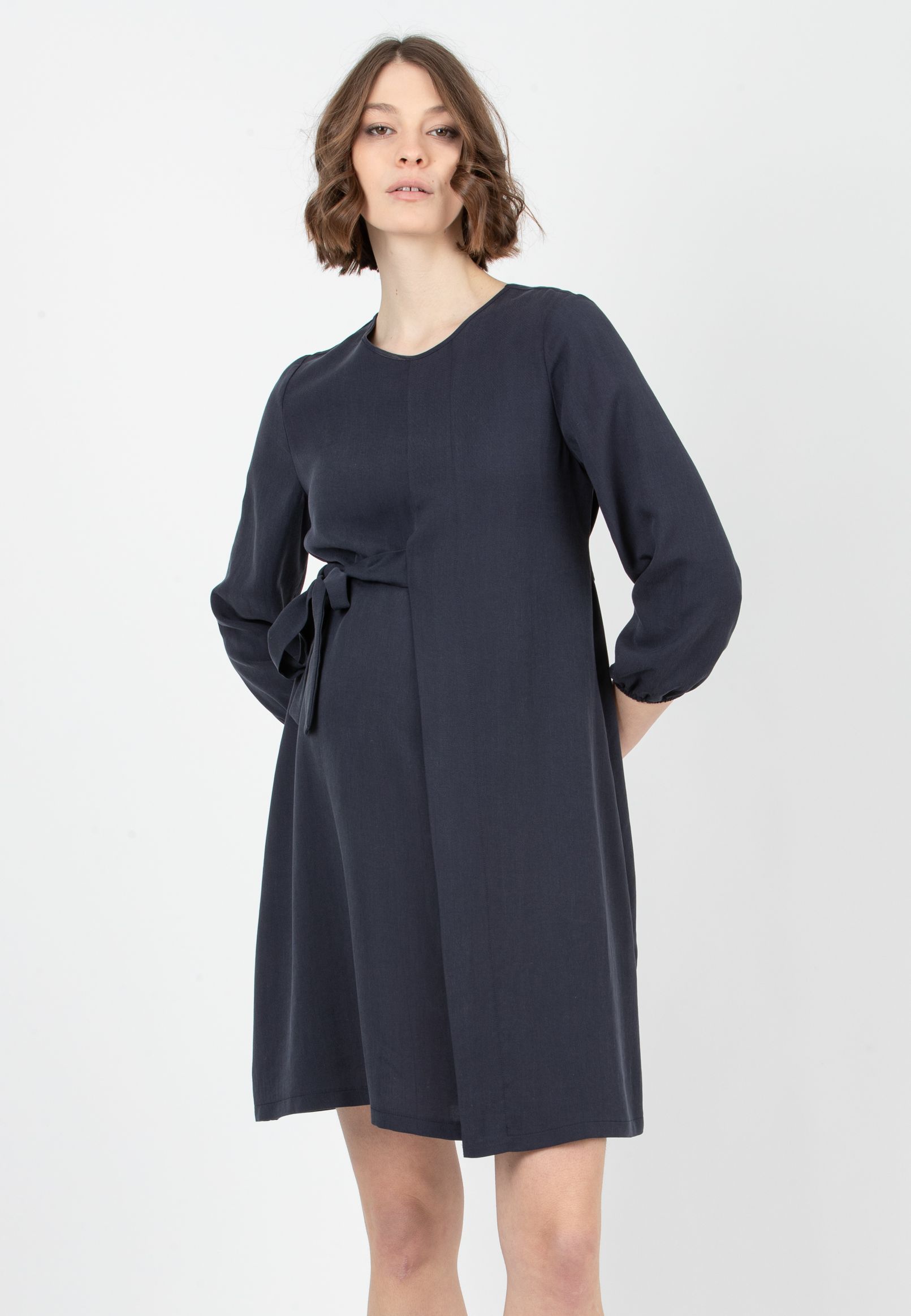 MOLLY - Tencel Maternity Dress with Wrapped Skirt (Blue, XS)