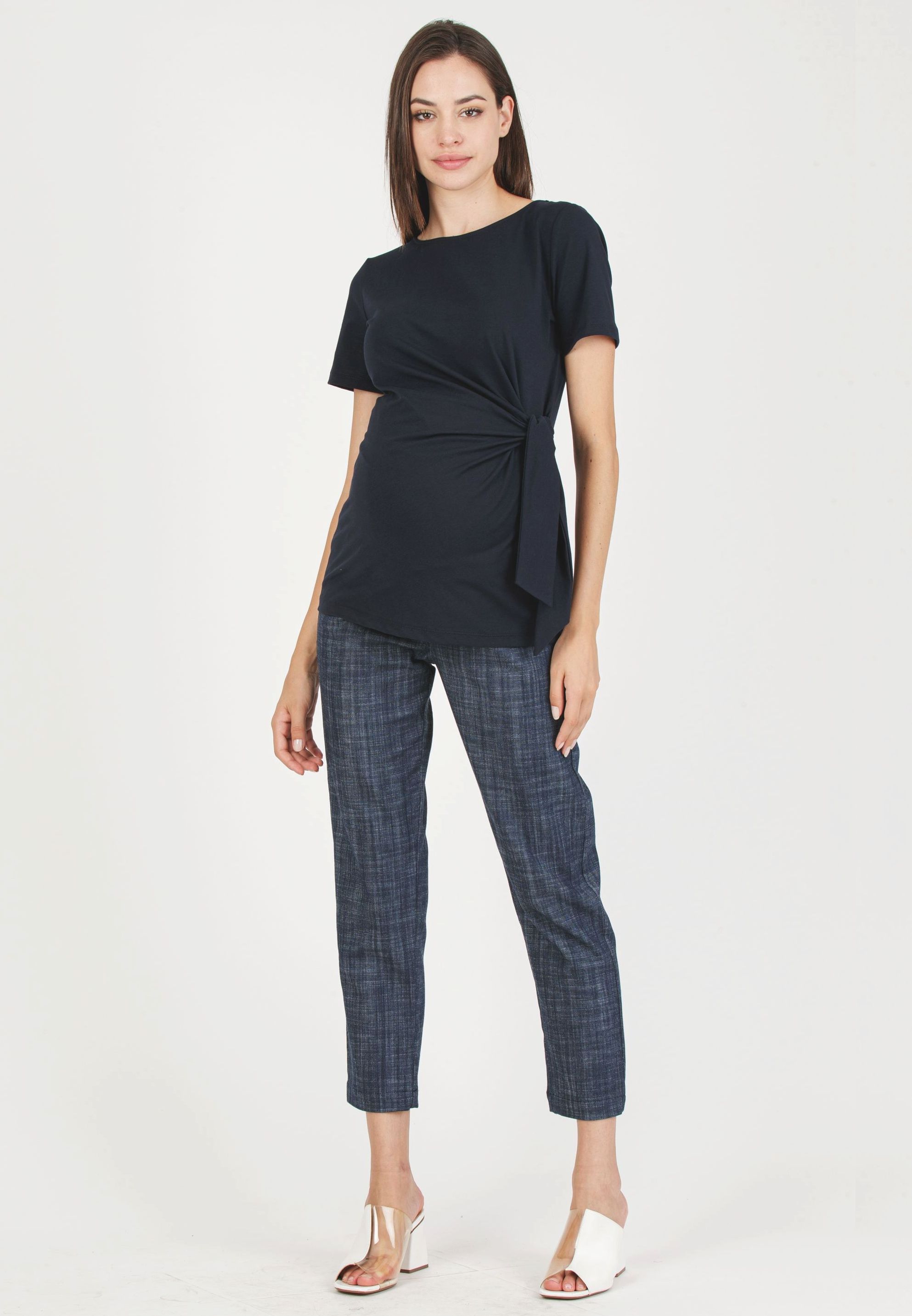 KAREN M - T-Shirt Premaman in Jersey di Cotone con Nodo Laterale (Blu, XS)