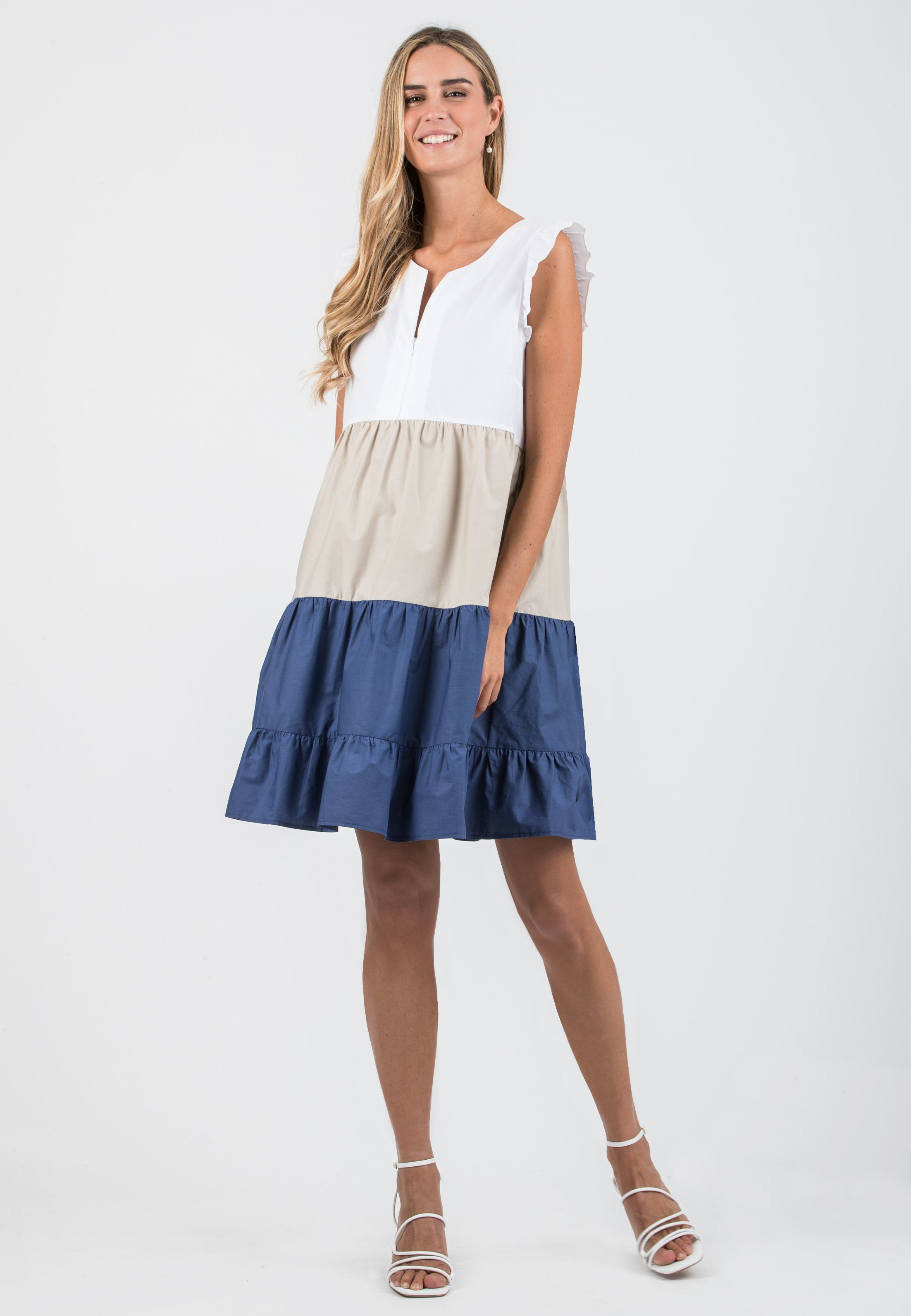 CHIARA - Maternity & Nursing Dress in Cotton in Three Colours with Flounces (Denim , S)