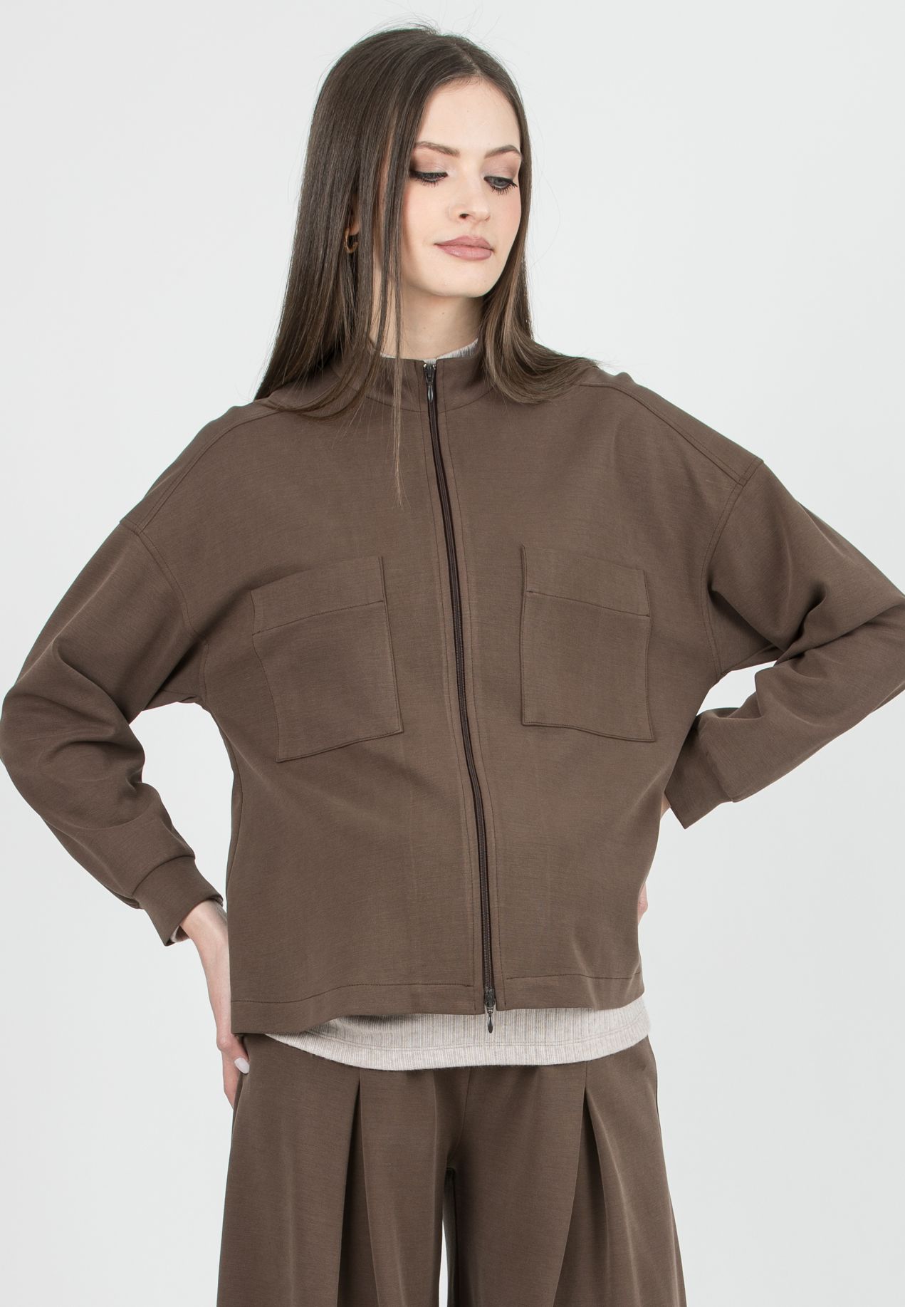 SAM - Maglia Premaman & Allattamento in Modal con Zip e Tasche (Nocciola, XS)