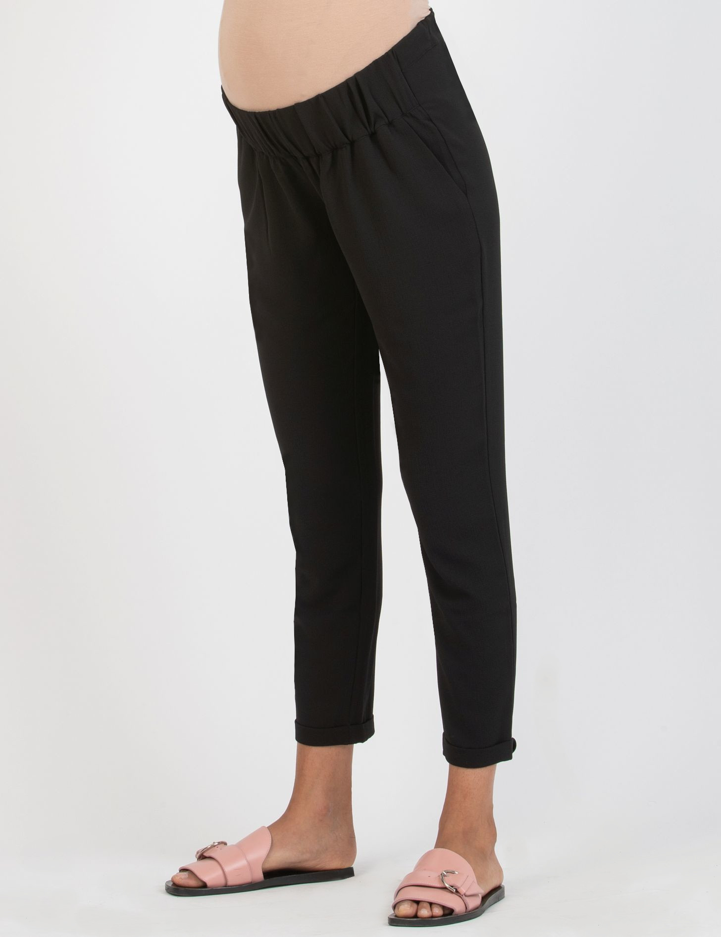 SILVIA - Pantalone Premaman Jogger in Crêpe (Nero, XS)