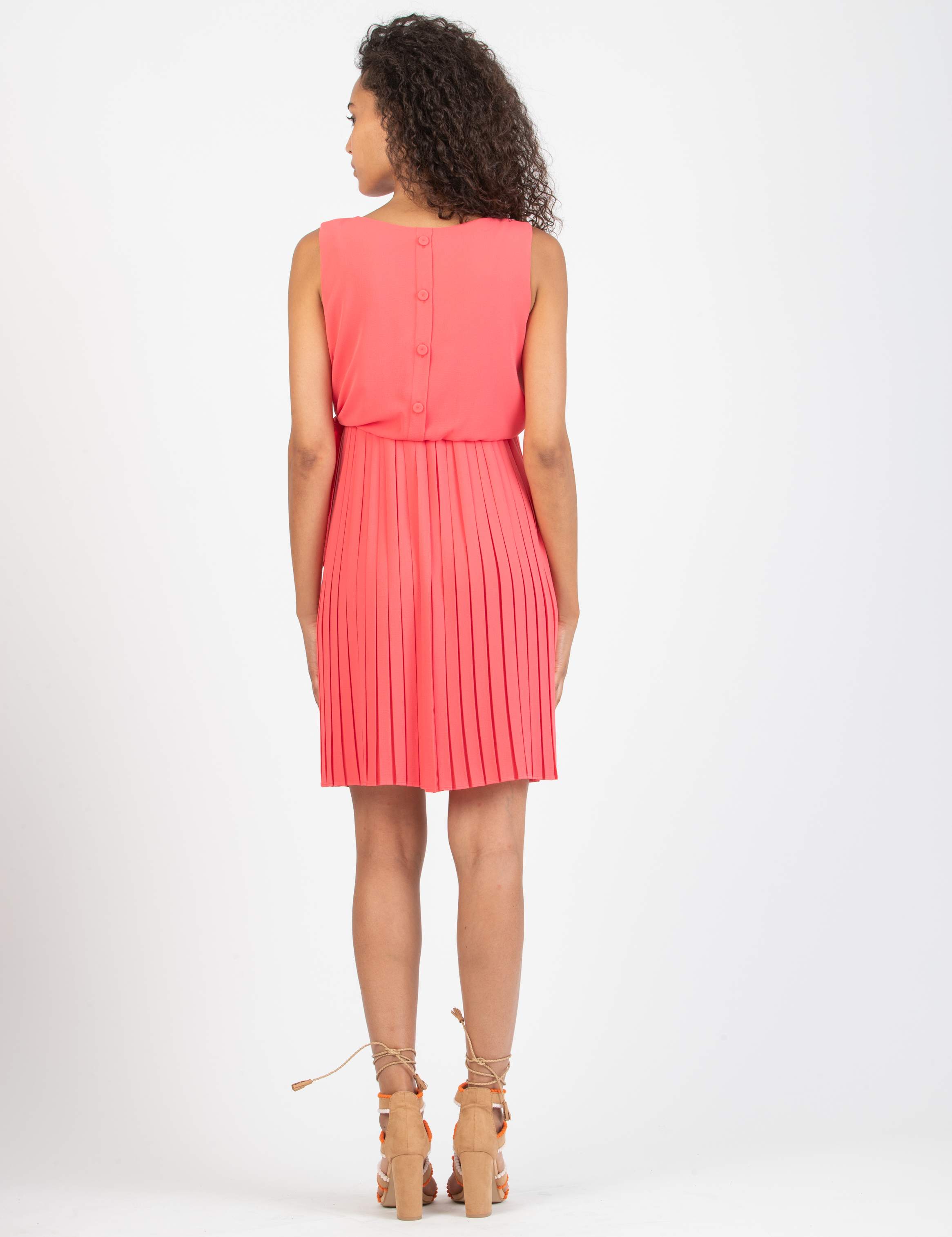 BIANCA - Maternity & Nursing Dress with Pleated Skirt and Buttons at the Back (Coral, XS)