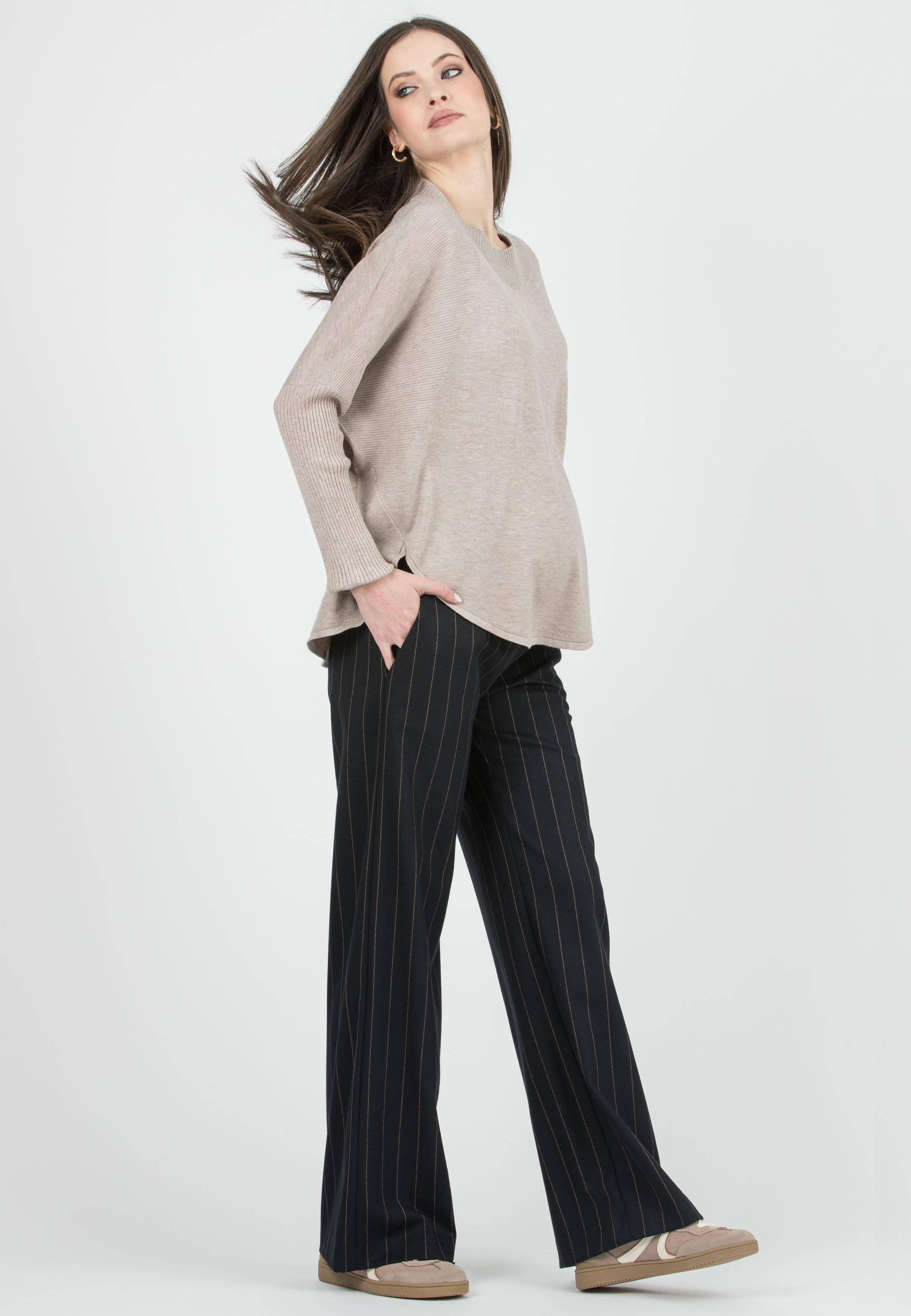 WINONA G - Maternity Pinstripe Palazzo Trousers (Blu)