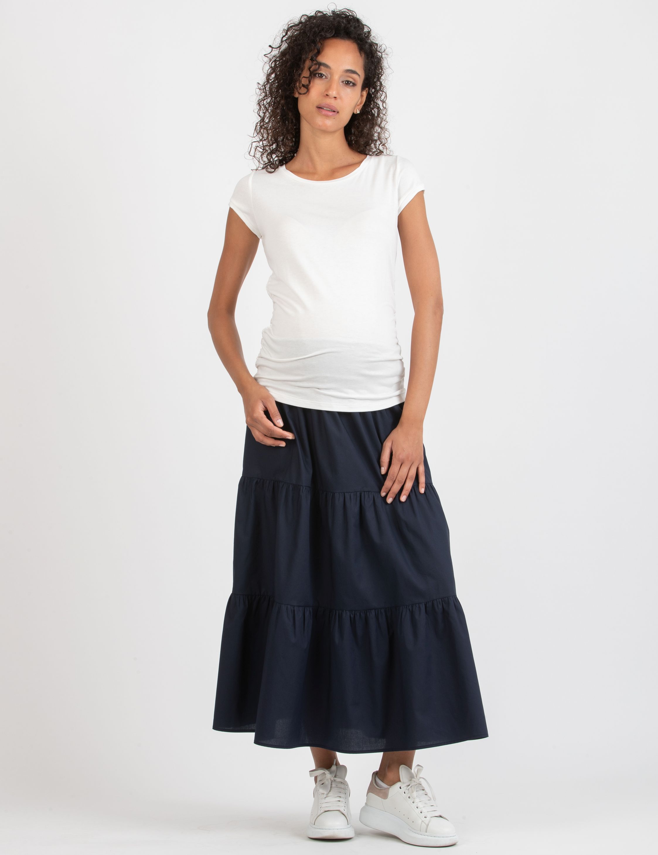 Maternity Skirt in Cotton Poplin with Wide Flounces (Blu)