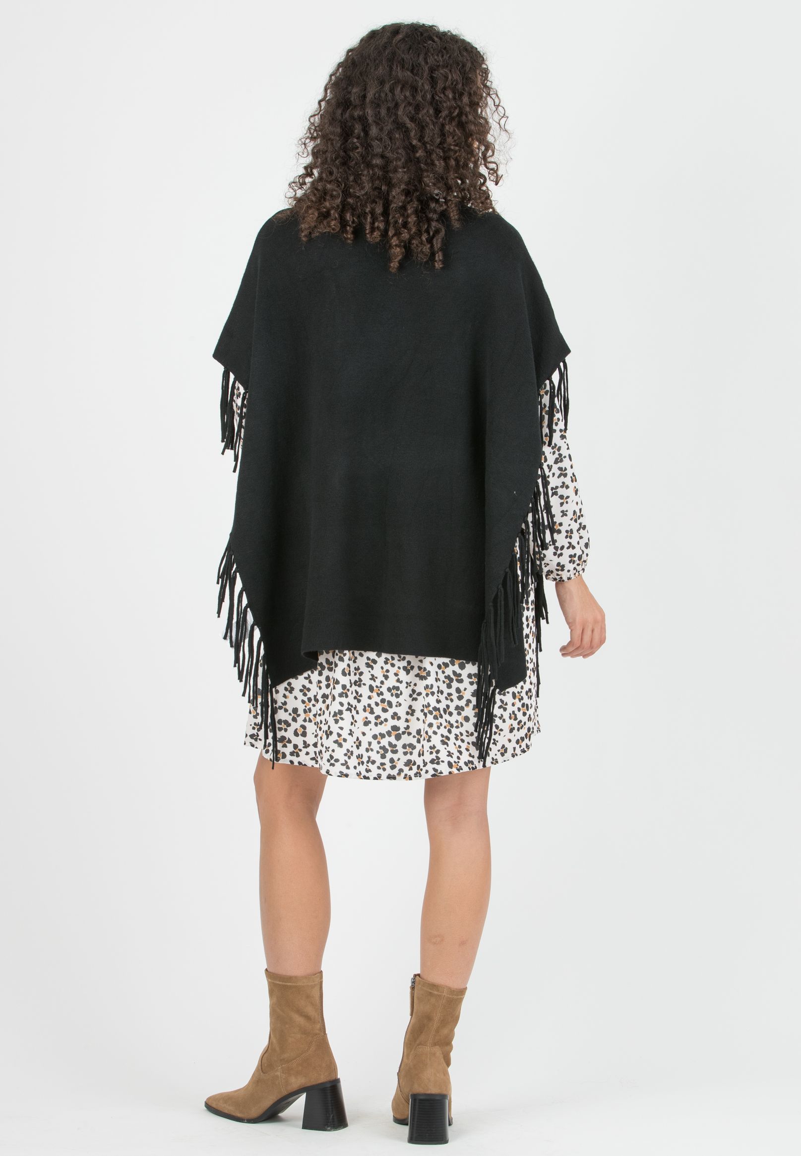 NICOLE - Fringed Maternity Cape (Nero)
