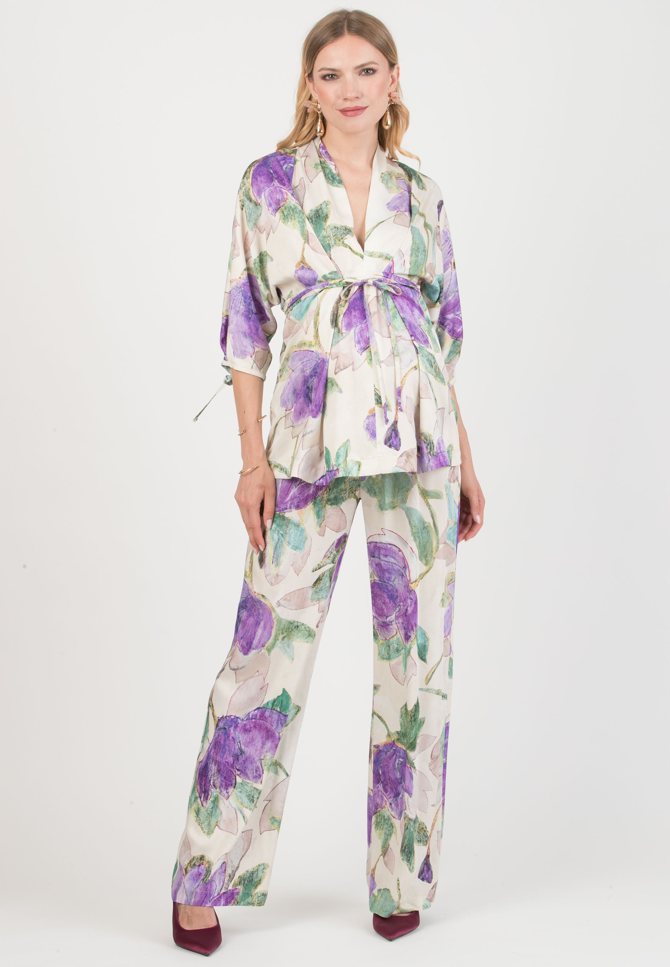 VIOLA M – Casacca Kimono Premaman in Viscosa con Laccetti (Naturale)