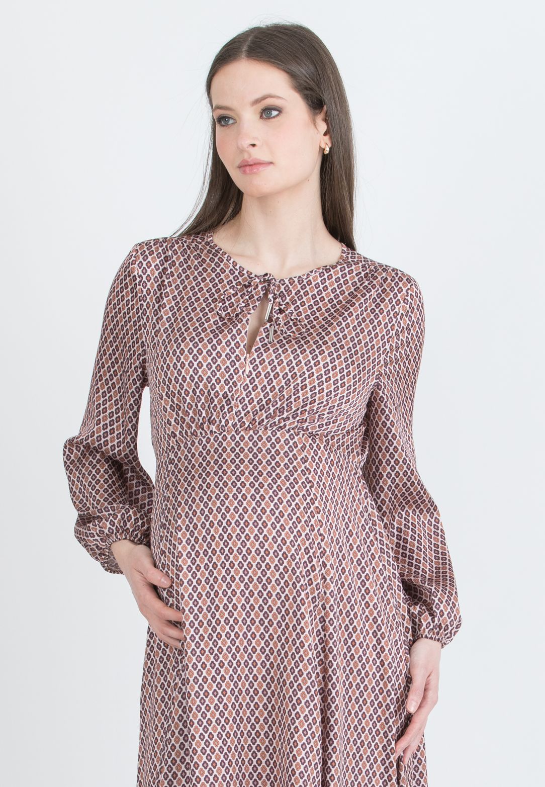 MARY F - Maternity & Nursing Dress with Bow Detail and Zip (Rosa)