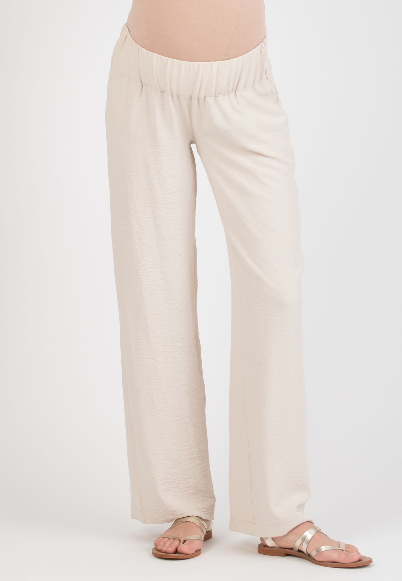 INES - Pantalone Premaman Fluido con Vita Bassa (Sabbia, XS)