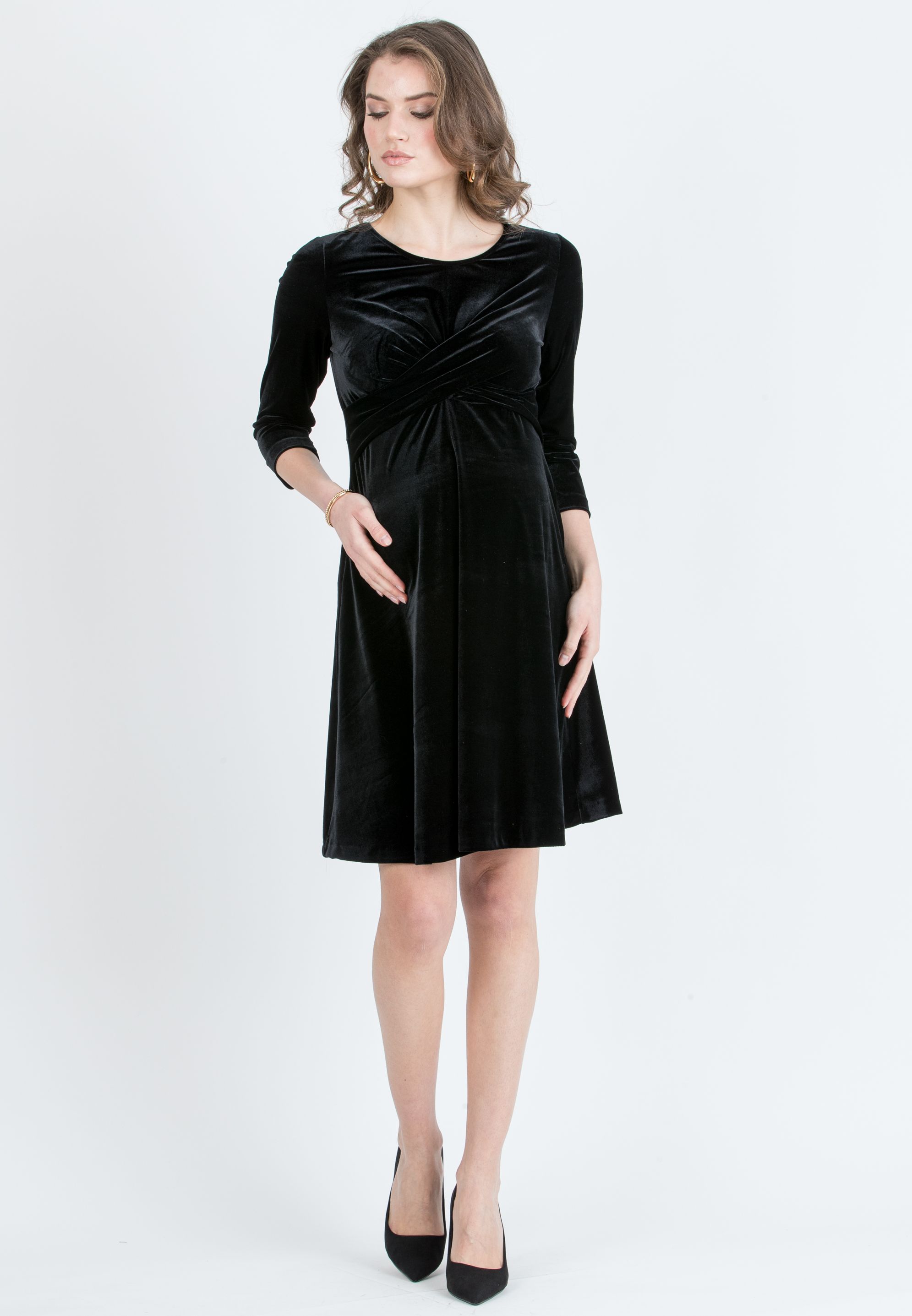 CAROLINE – Abito Premaman in Velluto con Nodo Frontale (Nero, XS)