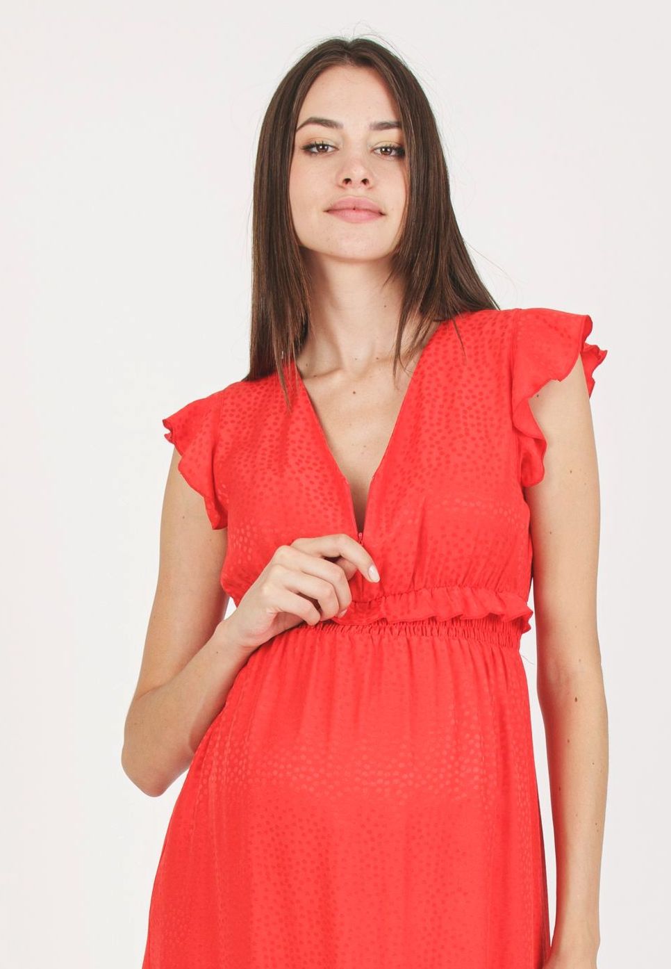 Abito Premaman & Allattamento in Viscosa Jacquard (Rosso, XS)
