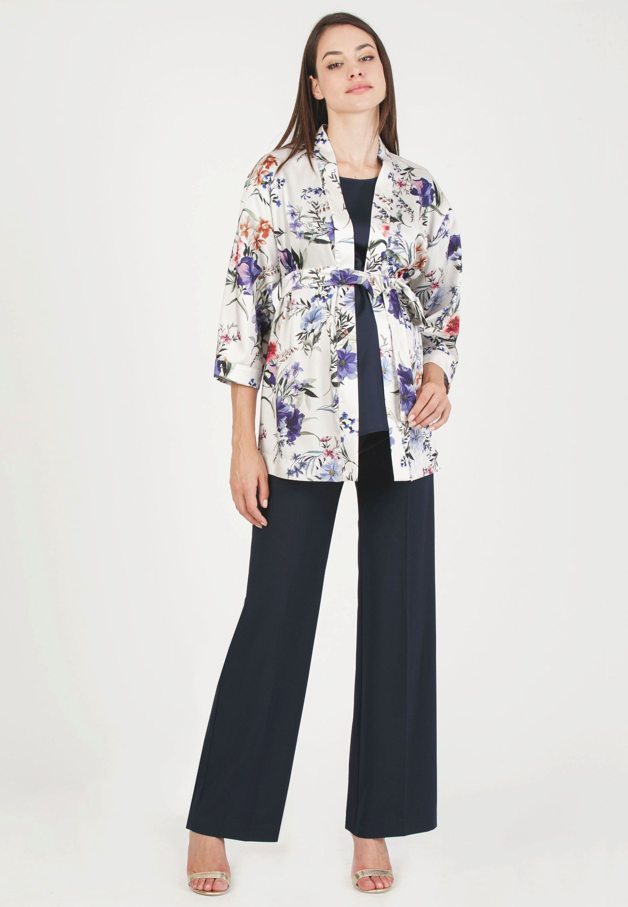 DALIA F - Maternity Kimono in Printed Satin (Avorio)