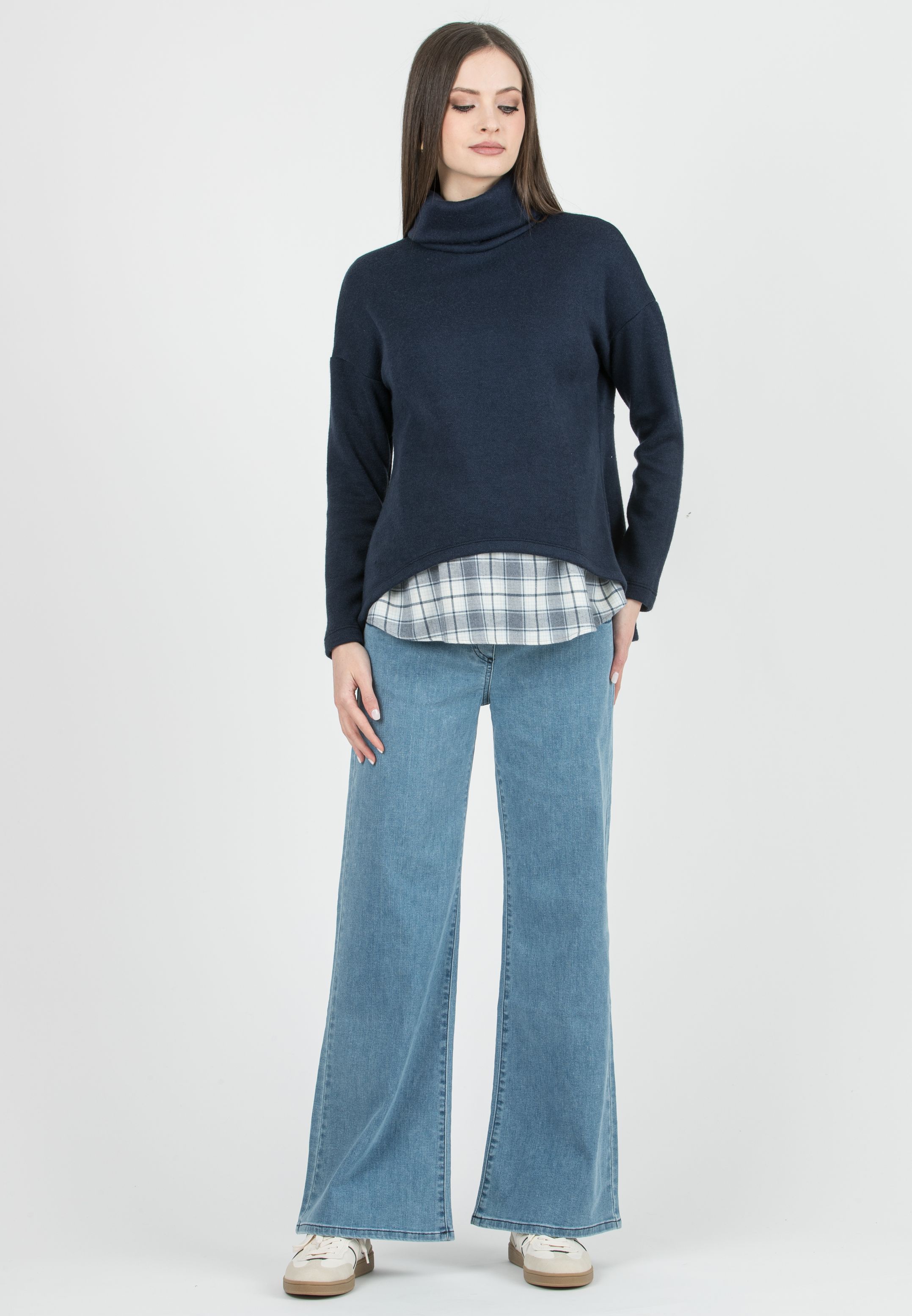 ASTRID - Maternity & Nursing Turtleneck Sweater with Shirt Insert (Blu)