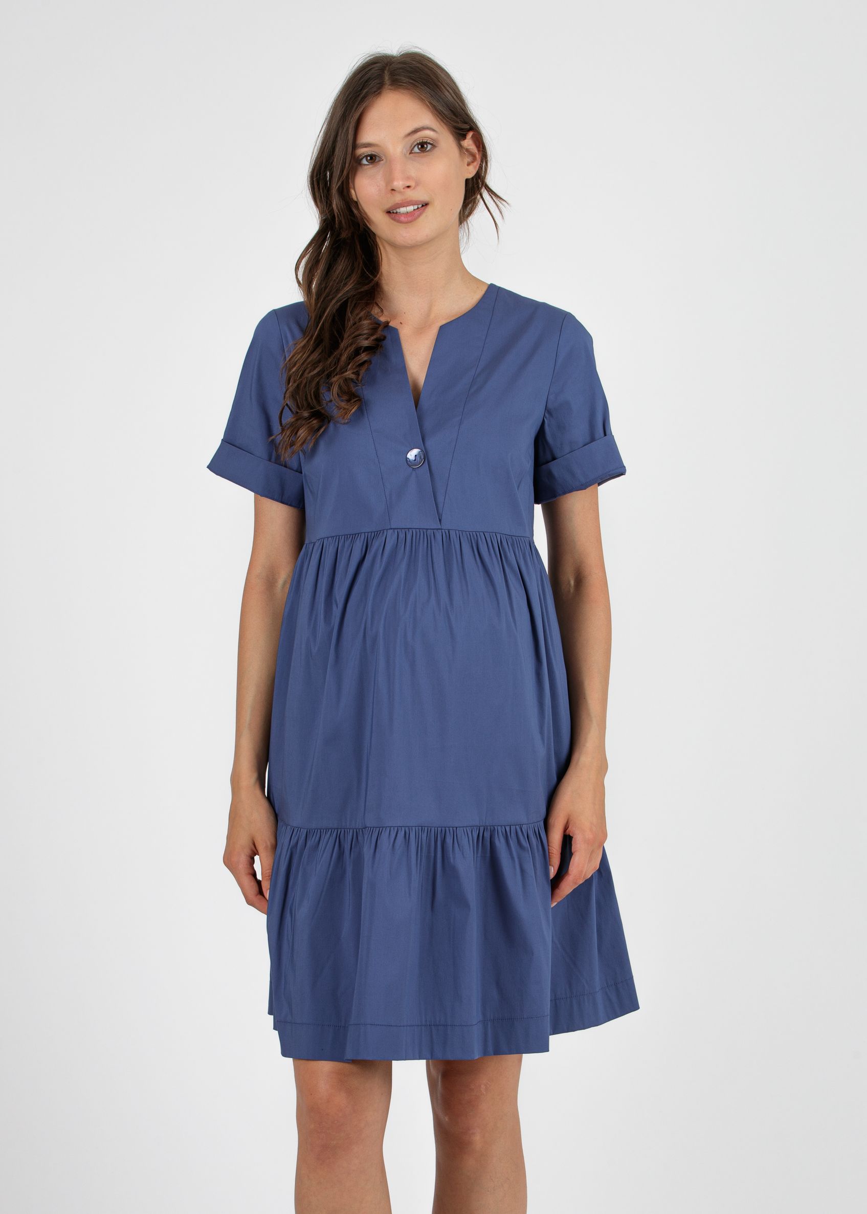 Abito Premaman Svasato con Balza e Bottone (Denim, XS)
