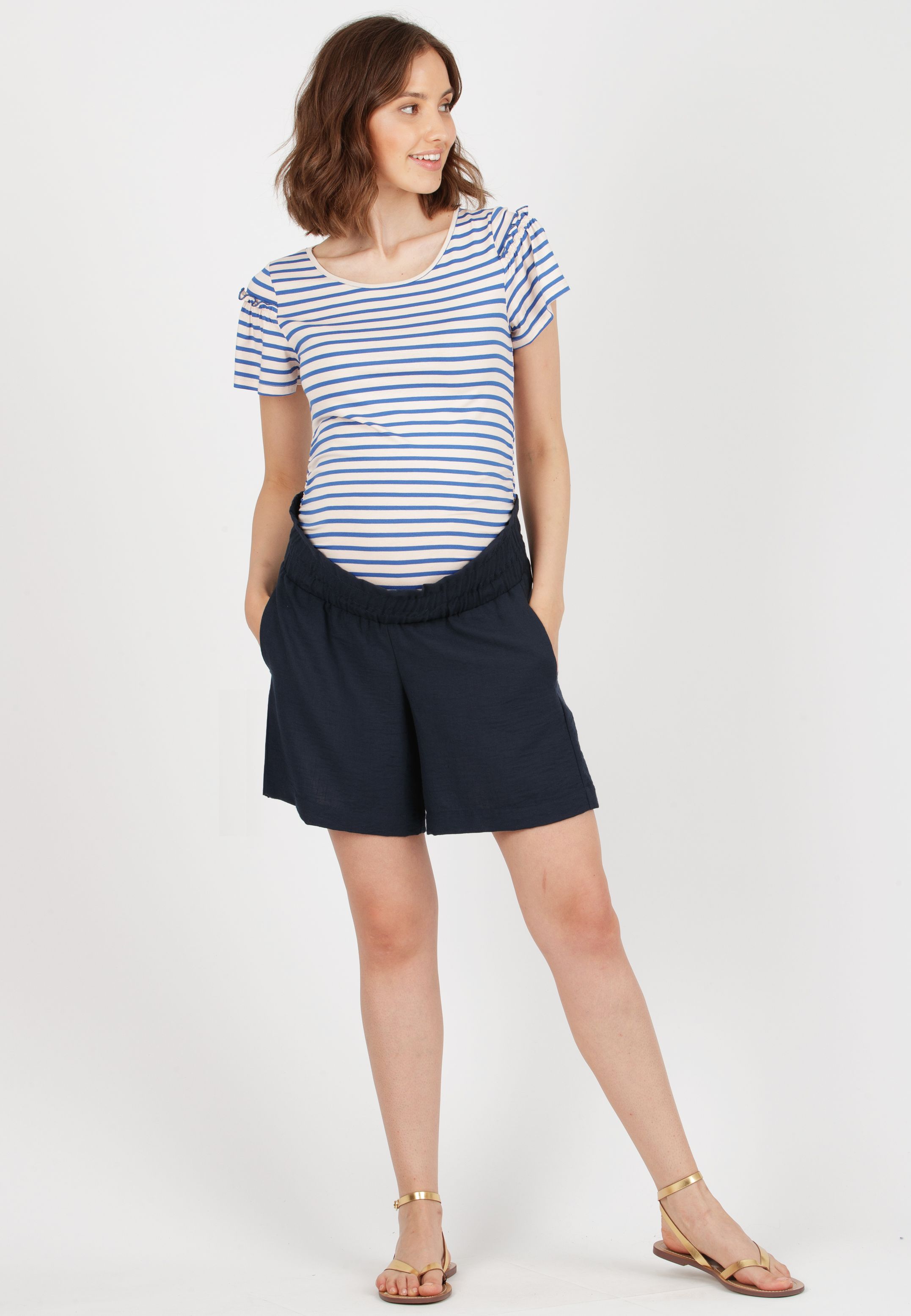 KATIA - Striped Maternity T-shirt (China Blue, XS)