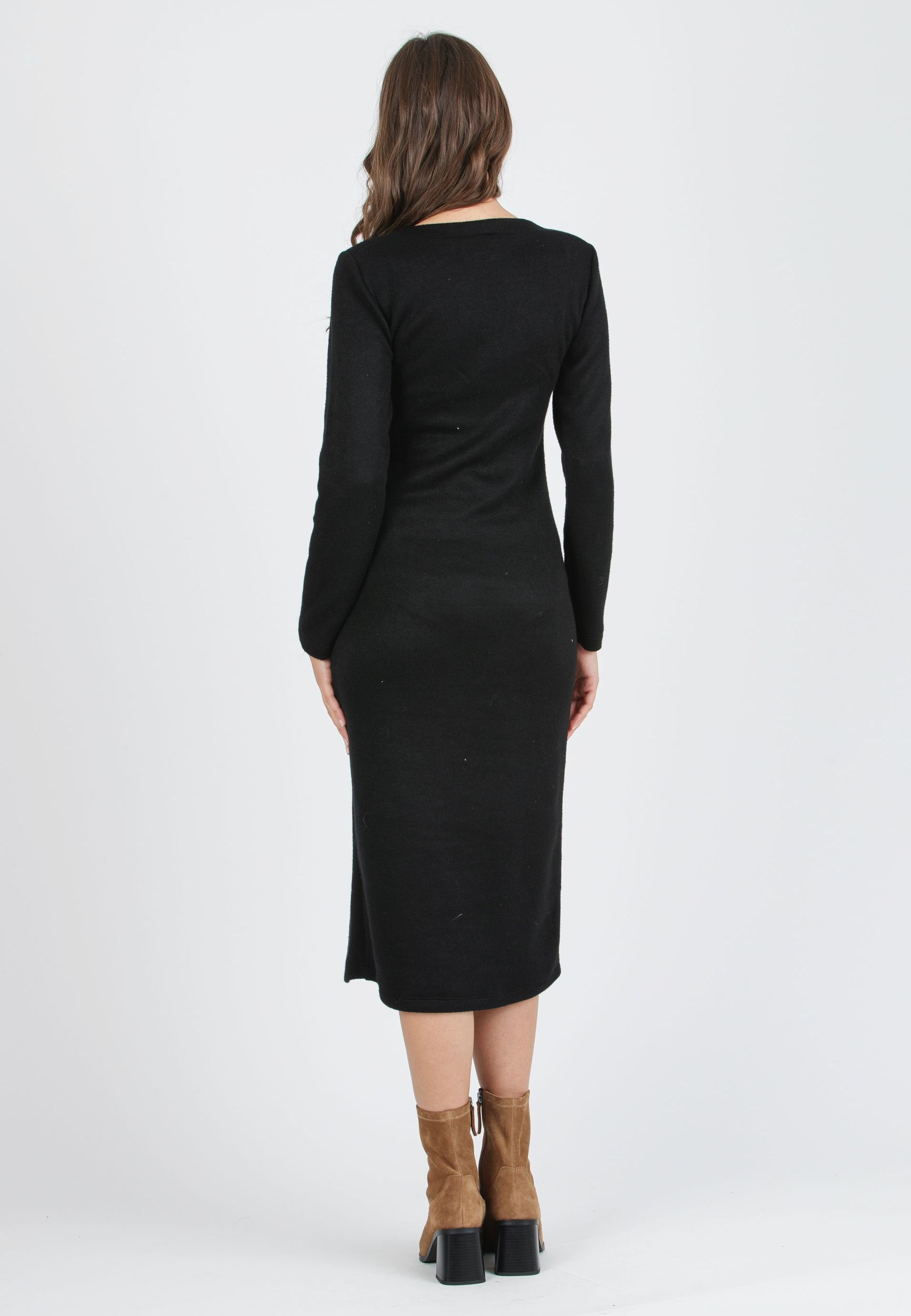 AMELIA - Abito Premaman Longuette in Maglia con Fascia in Vita (Nero, XS)