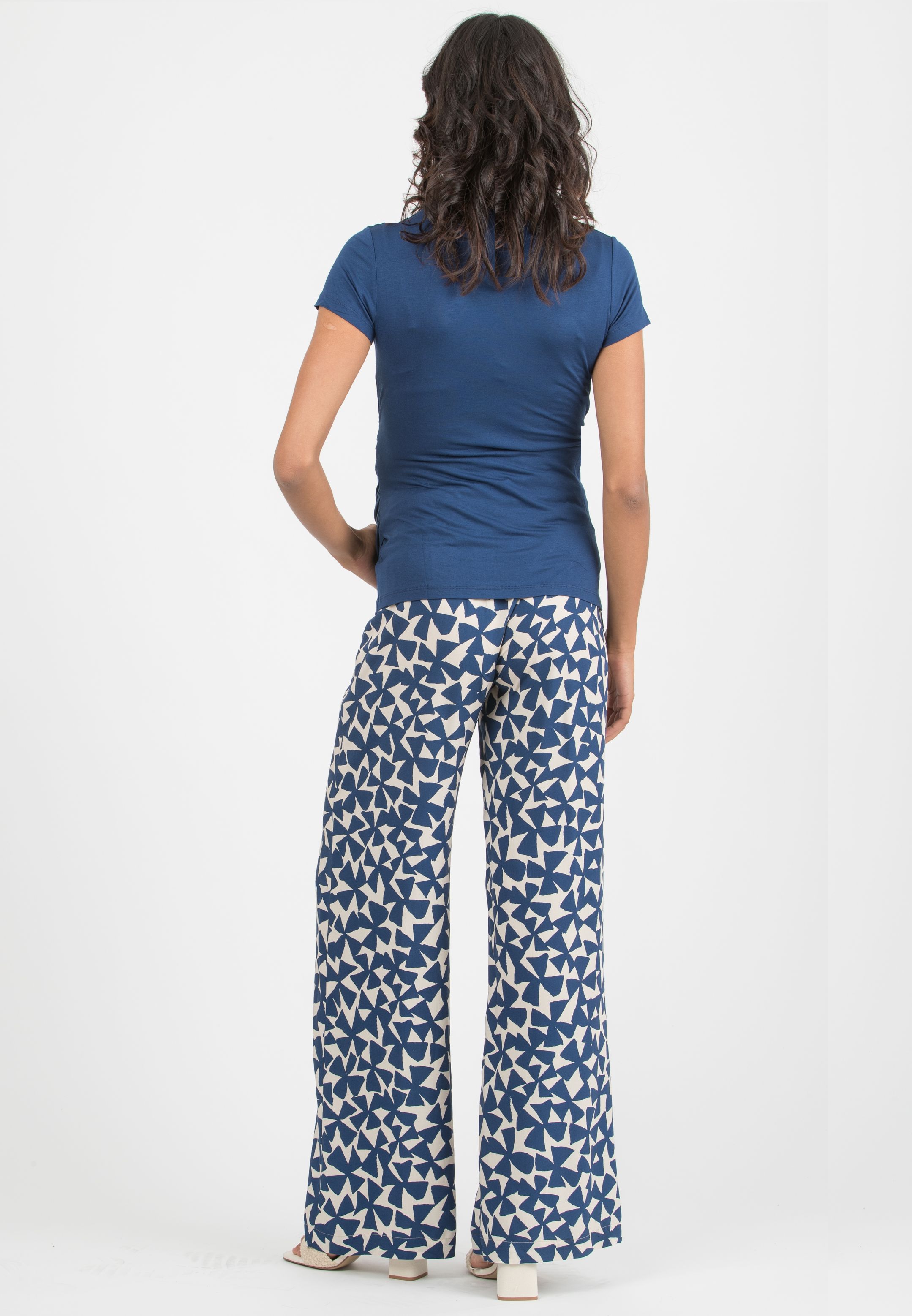 GUENDALINA LG - Pantalone Premaman a Palazzo in Viscosa Stampata (Blu)