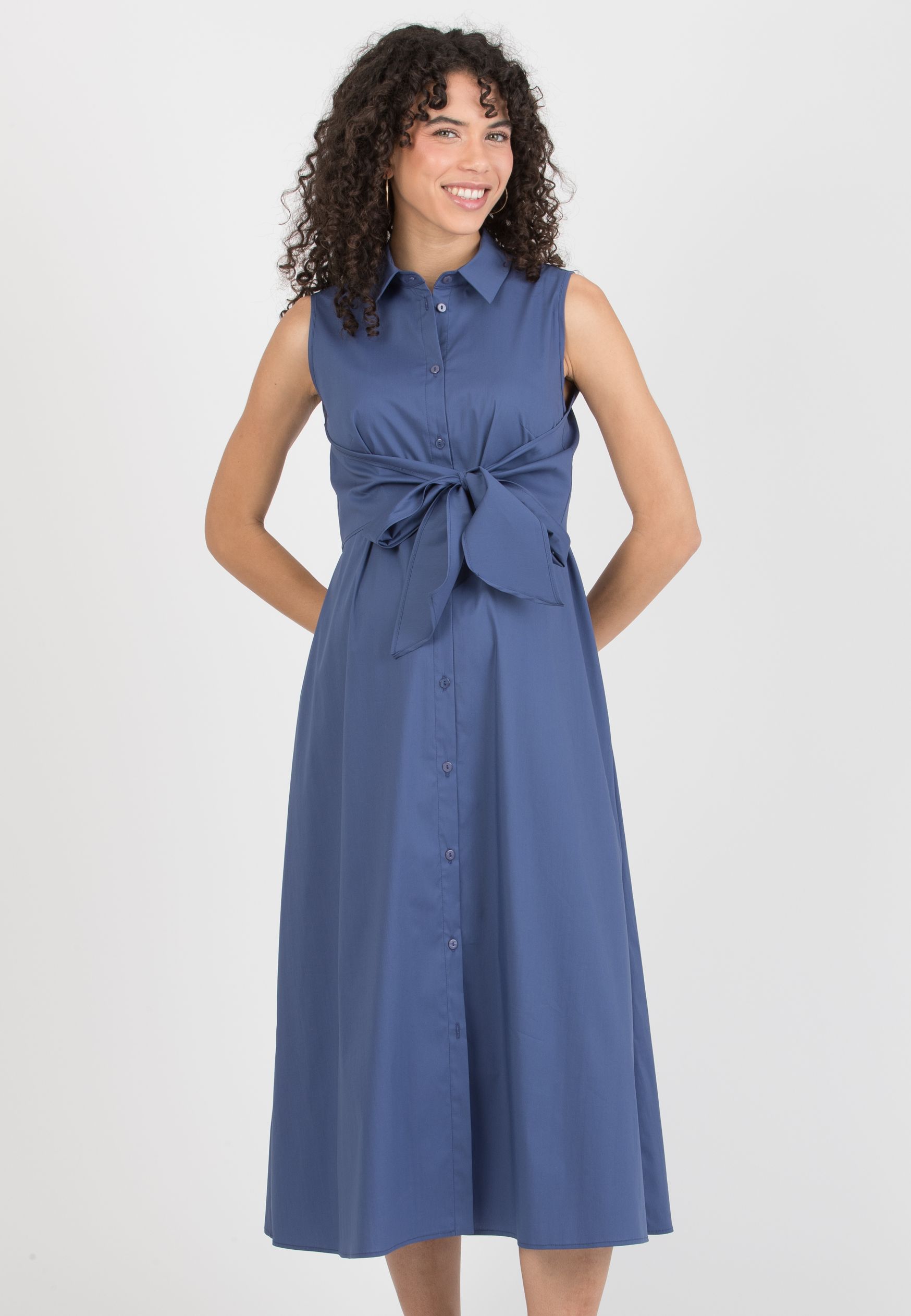 MICHELA – Maternity & Nursing Shirt-Style Dress (Denim, XXS)