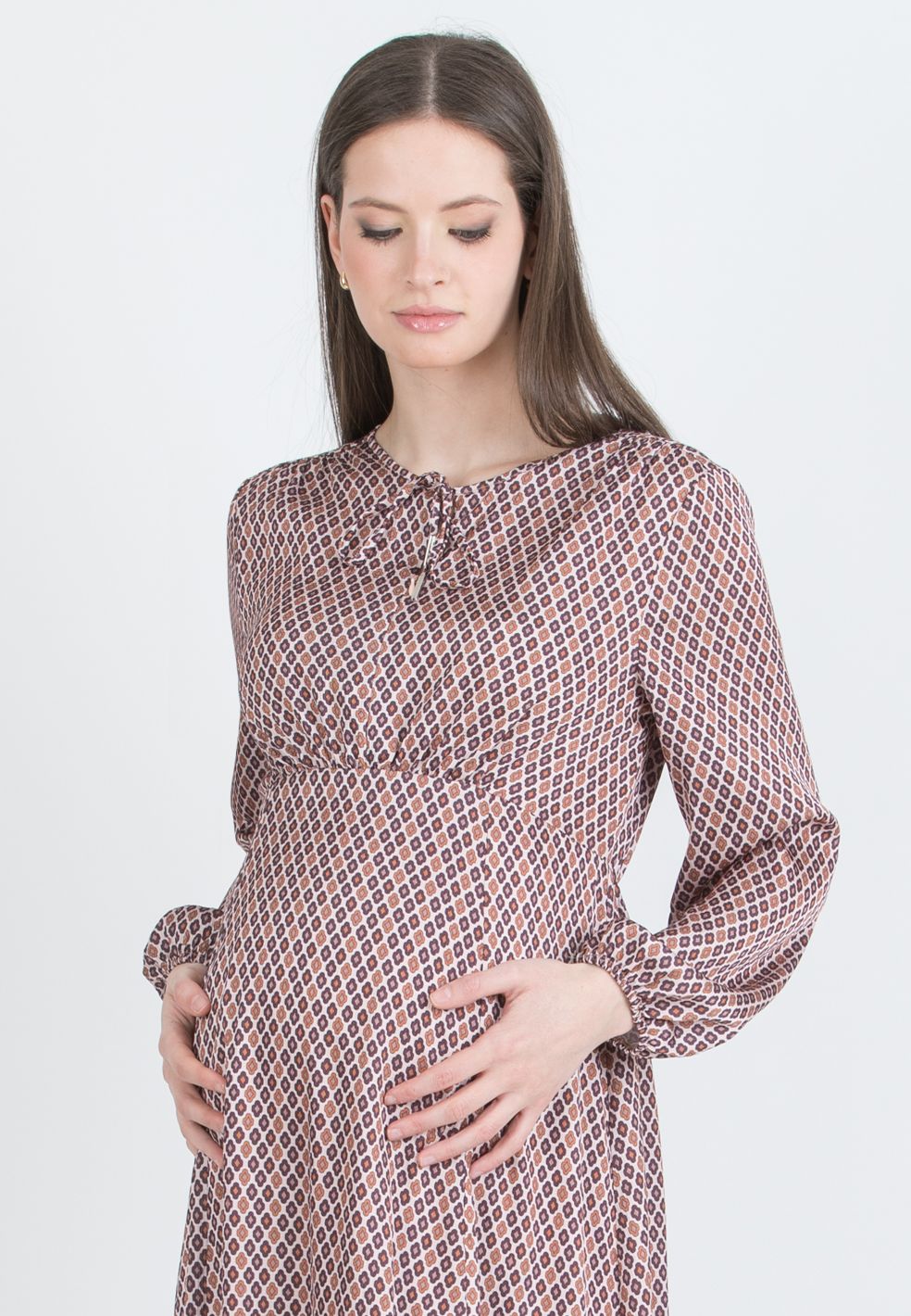 MARY F - Maternity & Nursing Dress with Bow Detail and Zip (Rosa)