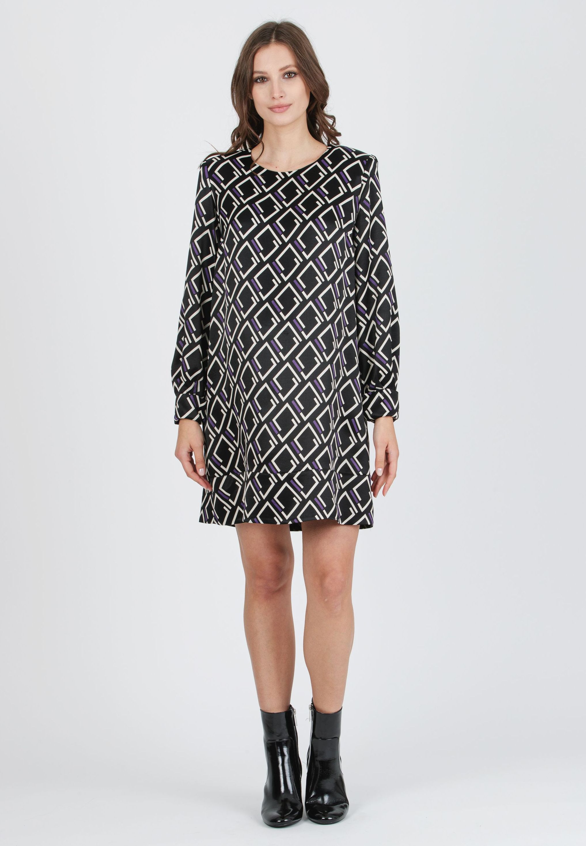 MARIELLA - Abito Premaman in Raso Stampato con Spalline Imbottite (Nero, XS)