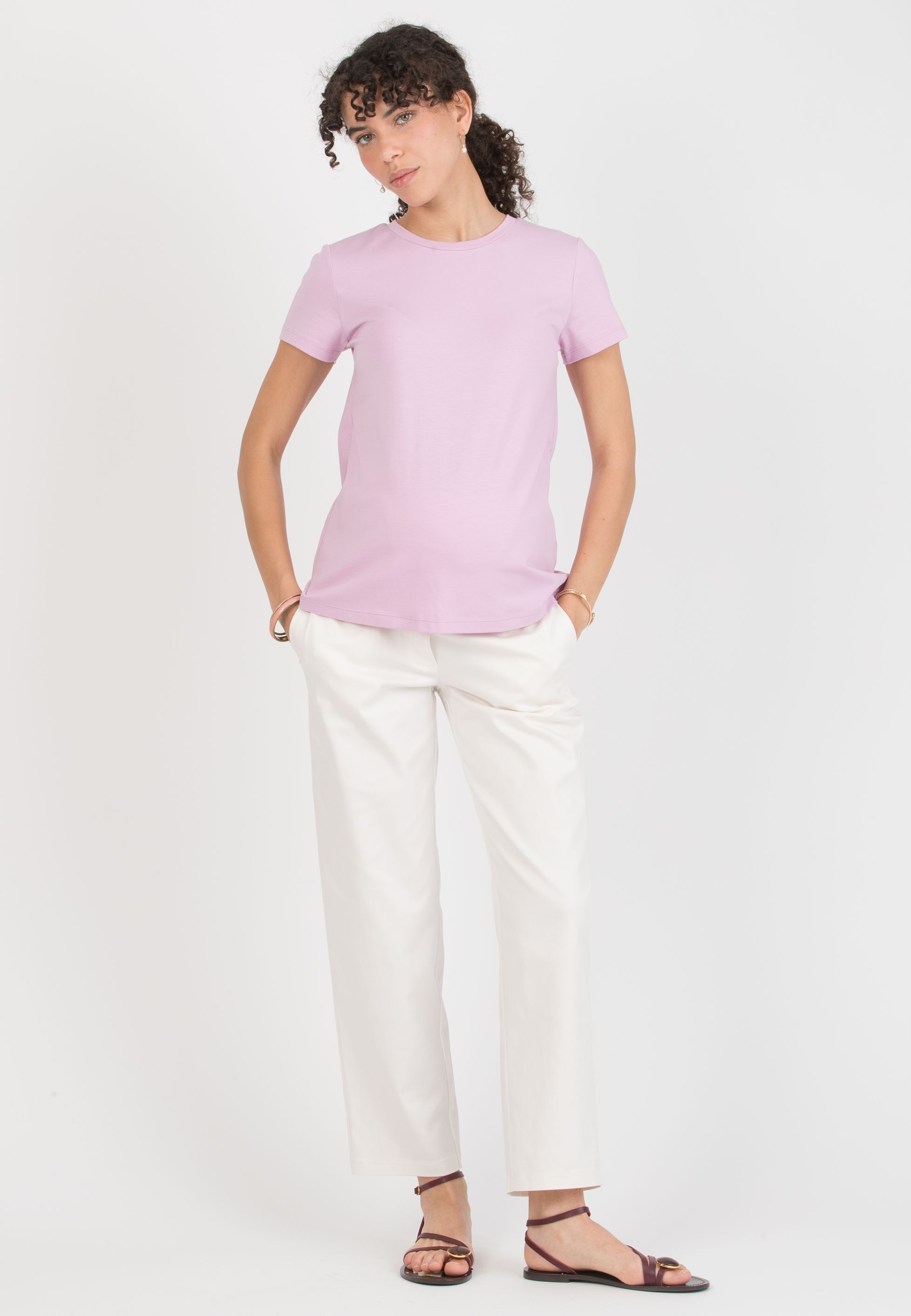 KRISTEN - Maternity Cotton T-Shirt with Braided Back Detail (Glicine)