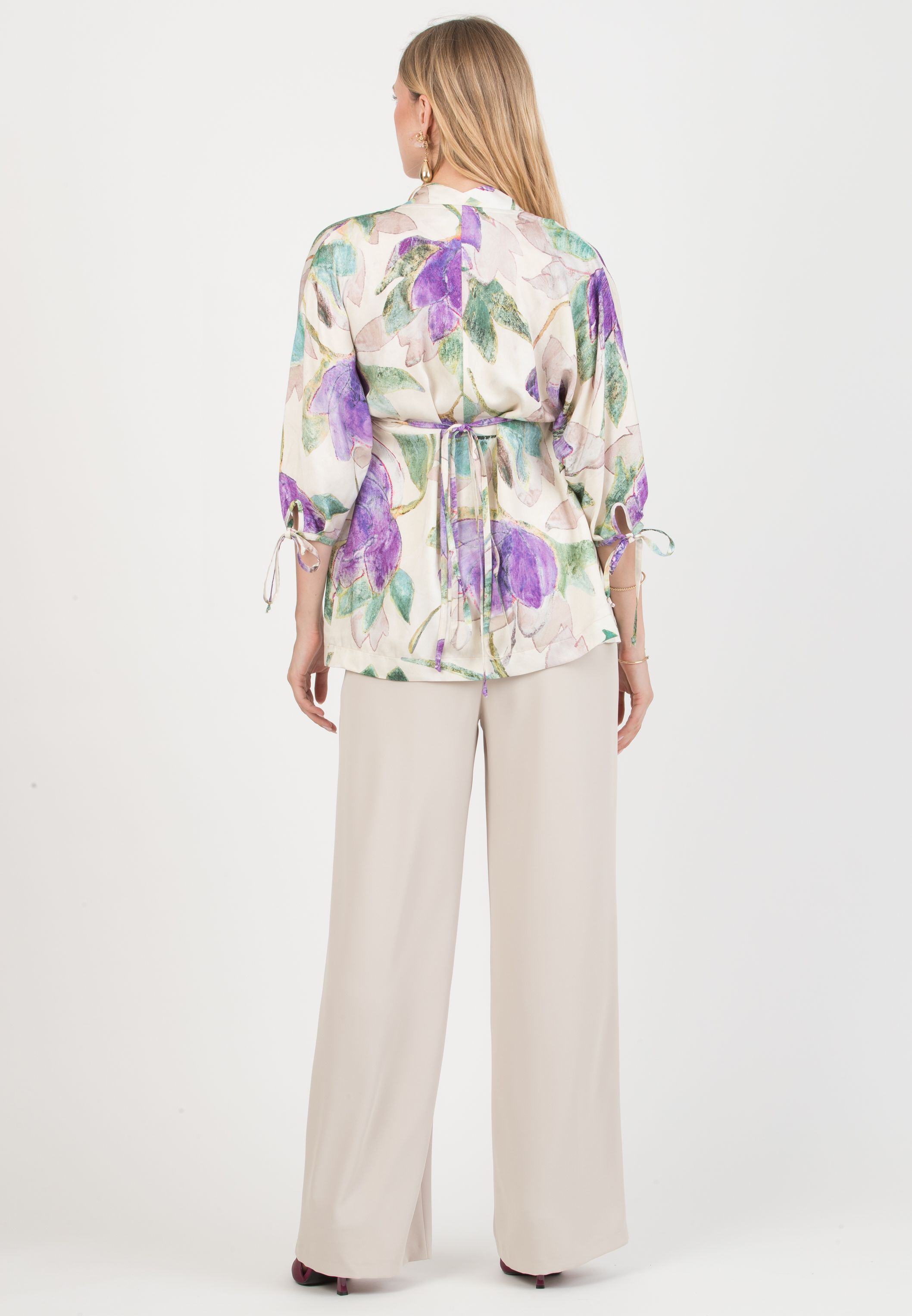 VIOLA M – Casacca Kimono Premaman in Viscosa con Laccetti (Naturale)