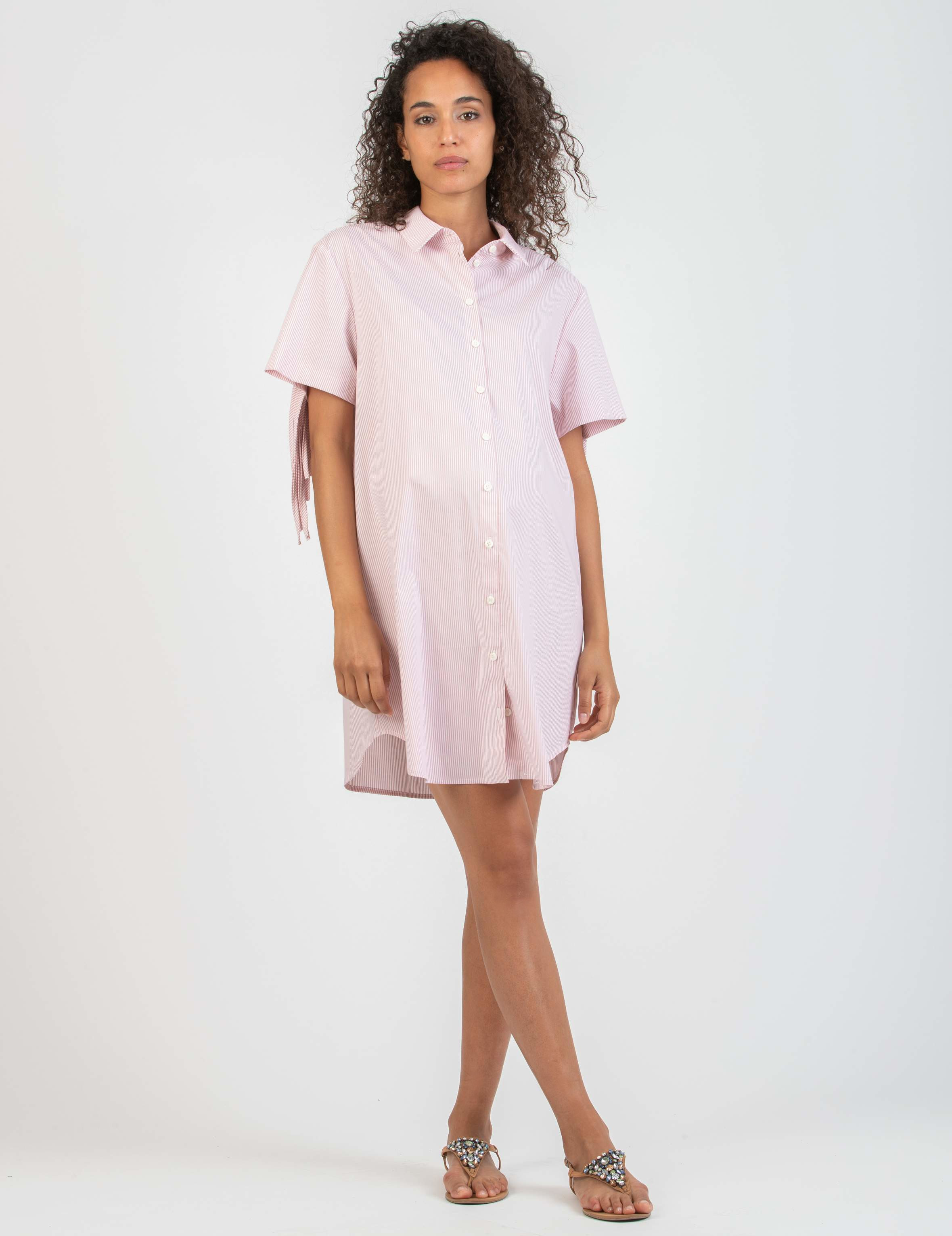 FRANCESCA - Abito Premaman & Allattamento in Popeline di Cotone con Frange (Rosa, XS)