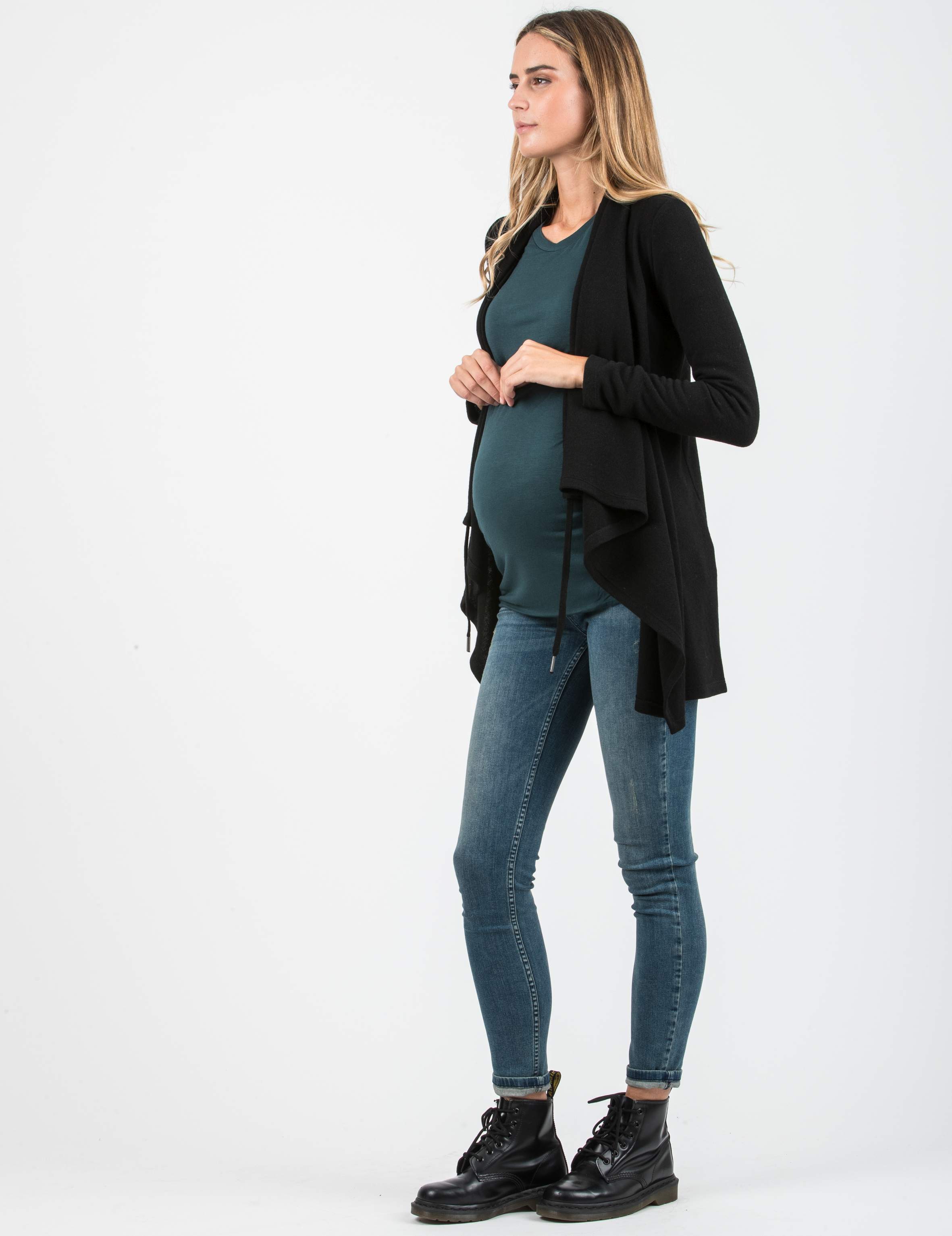 ELLEN - Long Sleeve Maternity Top with Gathered Sides (Green, XS)