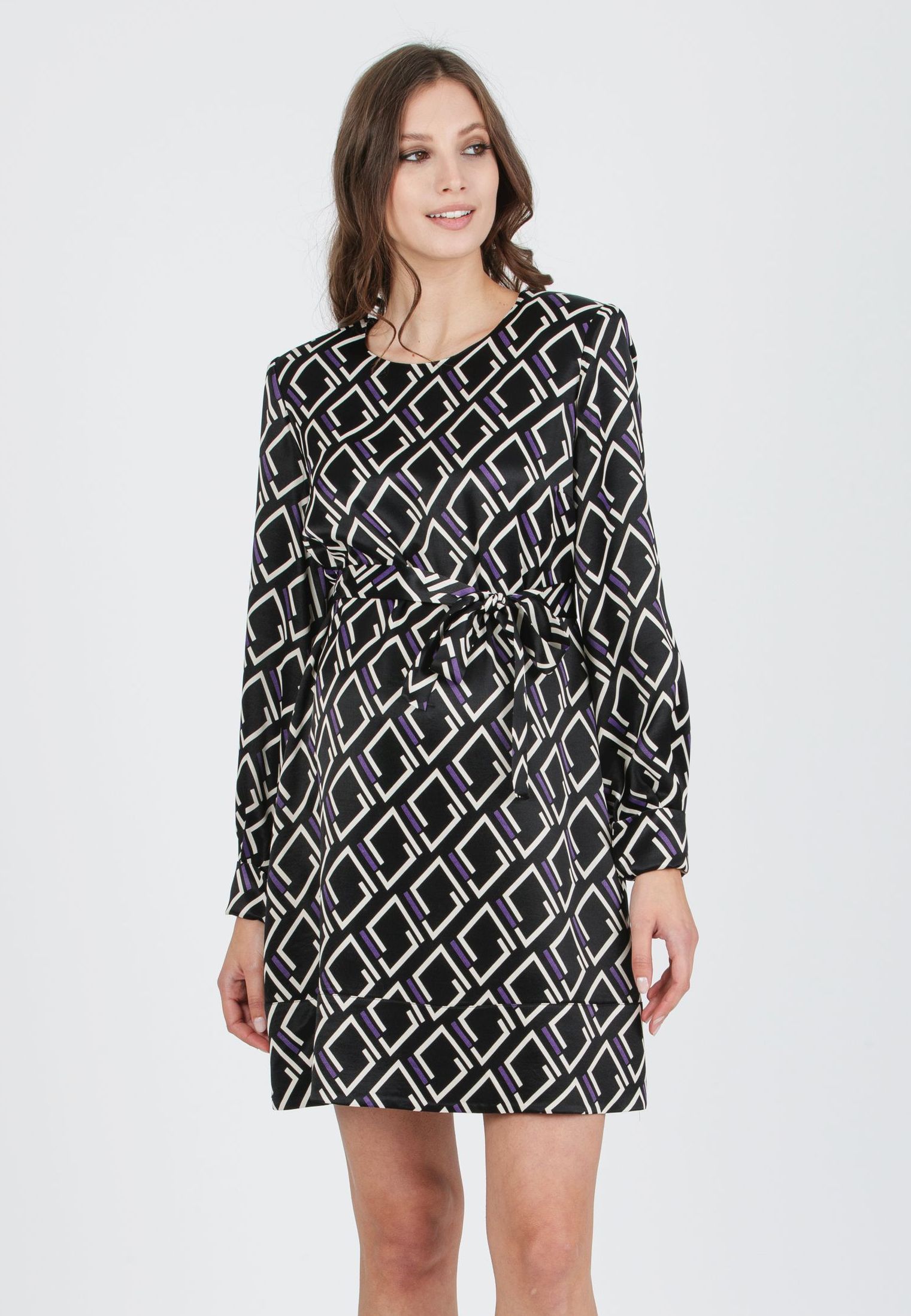 MARIELLA - Abito Premaman in Raso Stampato con Spalline Imbottite (Nero, XS)