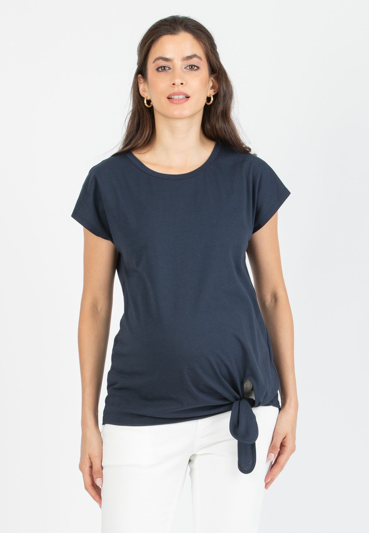 URSULA - Maternity T-shirt with Knot on Side (Blu)
