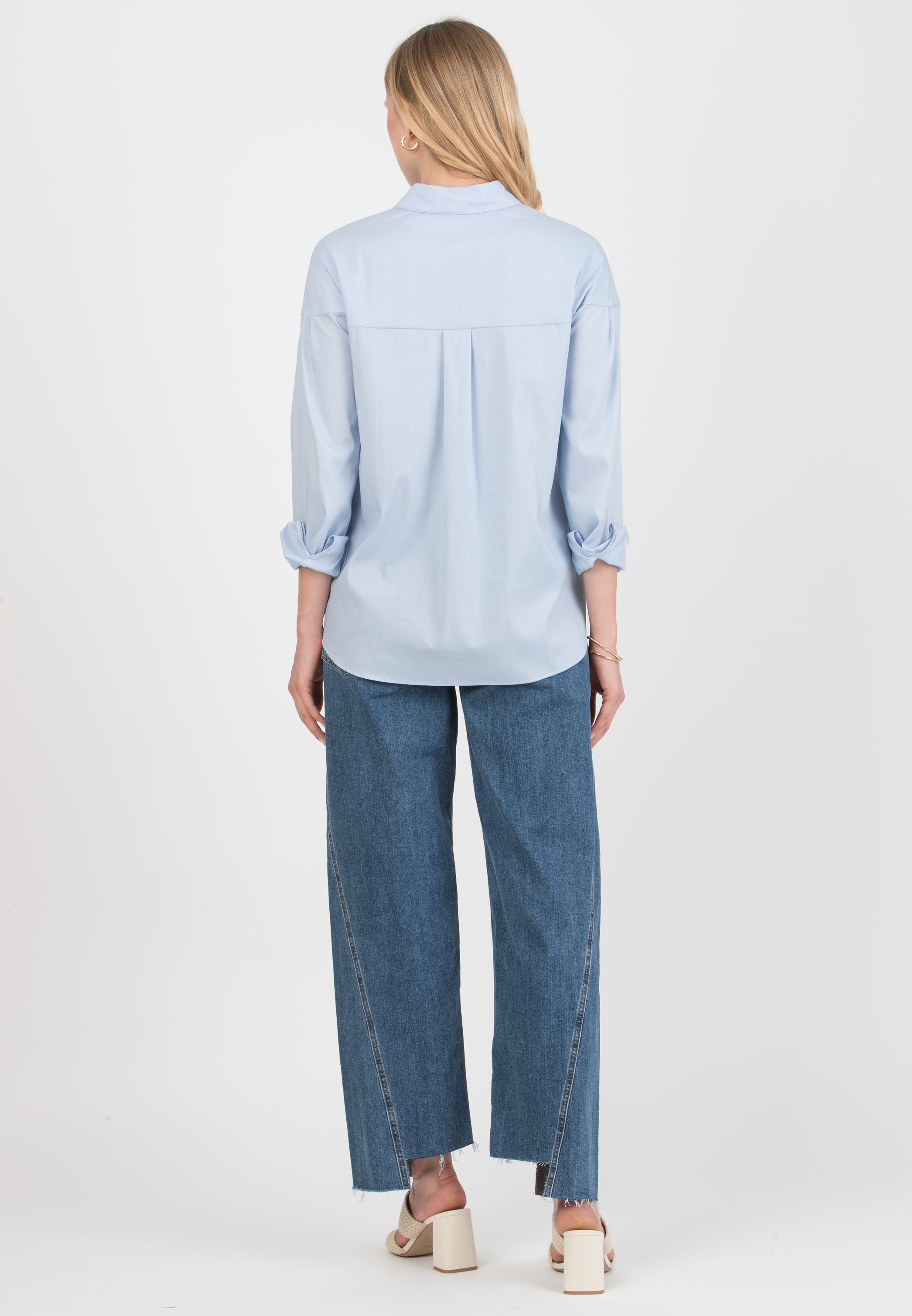 CAROLINA – Camicia Premaman & Allattamento in Cotone Elasticizzato con Carrè e Polsini (Azzurro)