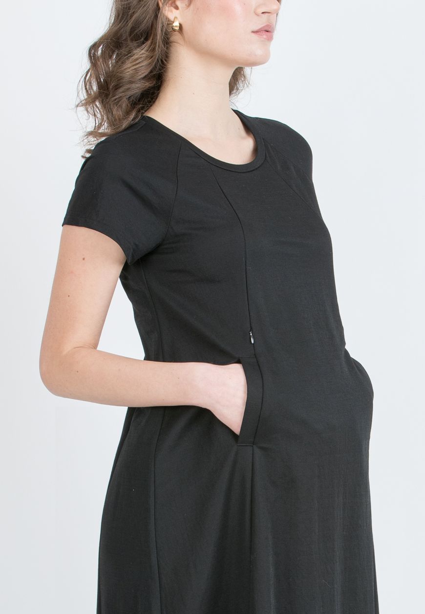 LICIA MIDI - Abito Midi Premaman & Allattamento in Viscosa (Nero, XS)
