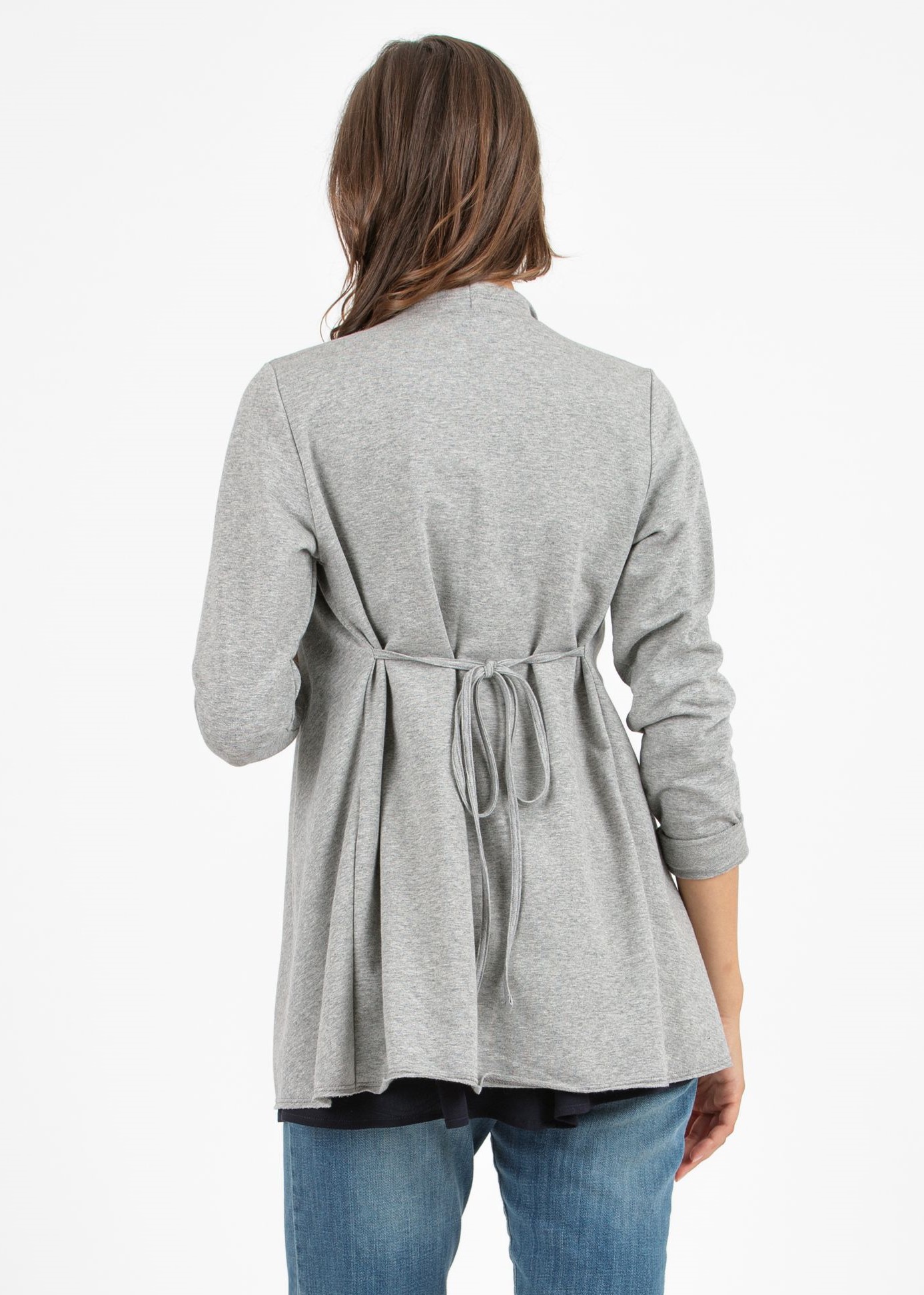 Maternity Cardigan in Cotton with String around the Waist (Mid-Grey, S)