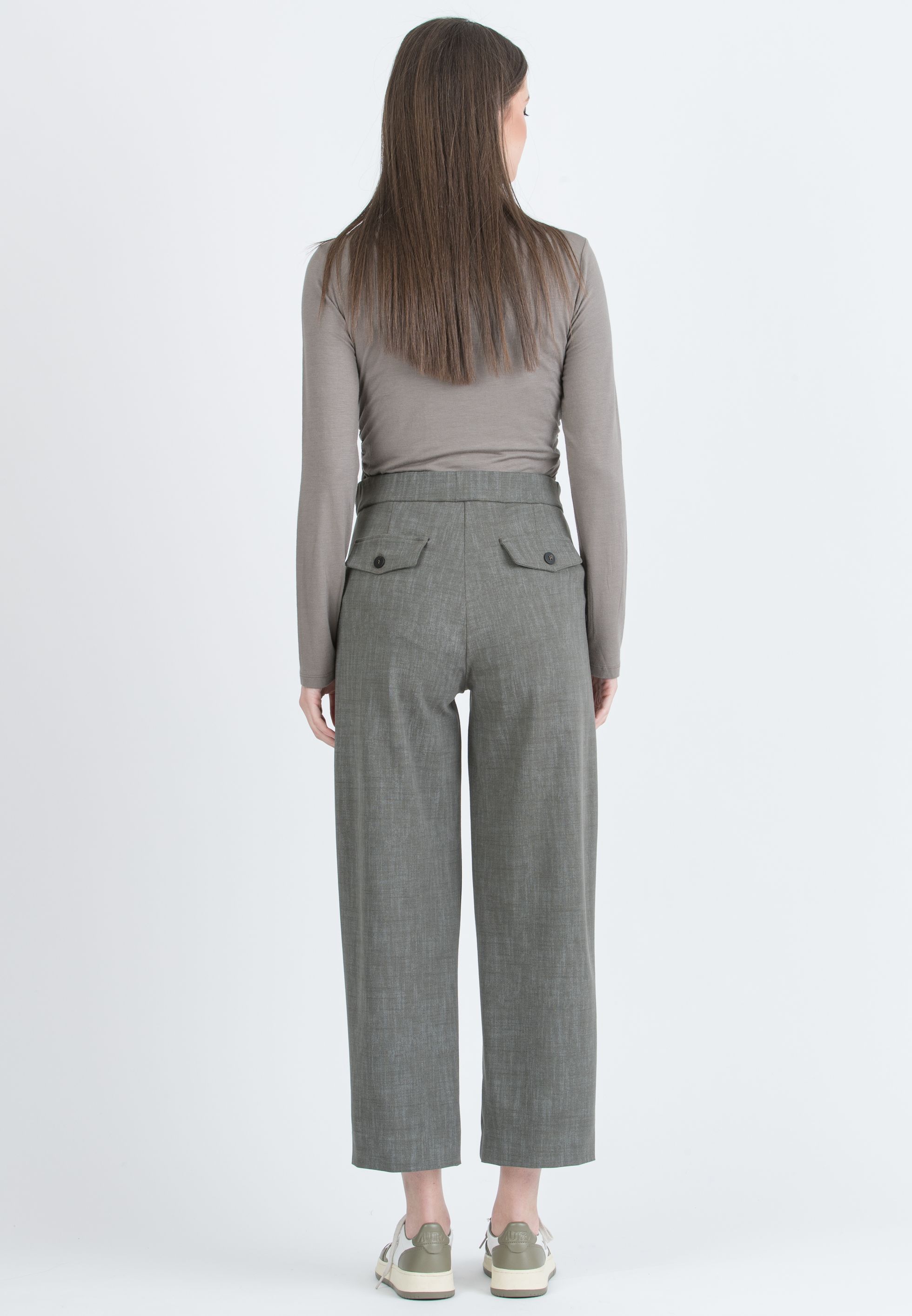 EVAN - Pantalone Premaman Ampio Cropped con Vita Regolabile a Bottoni (Verde Militare)