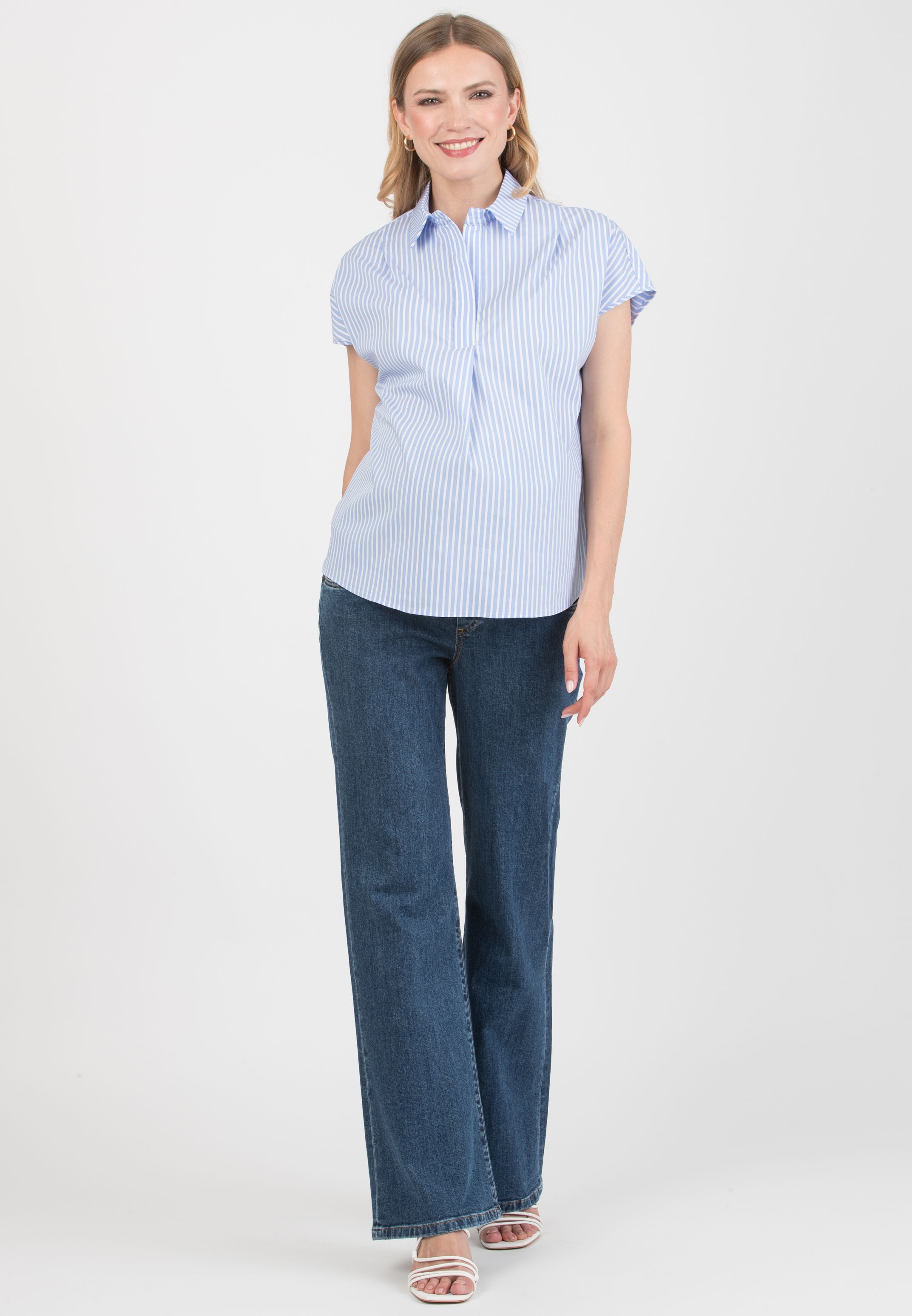 OLIVIA M/M – Oversized Maternity Shirt in Striped Cotton Poplin (Azzurro)