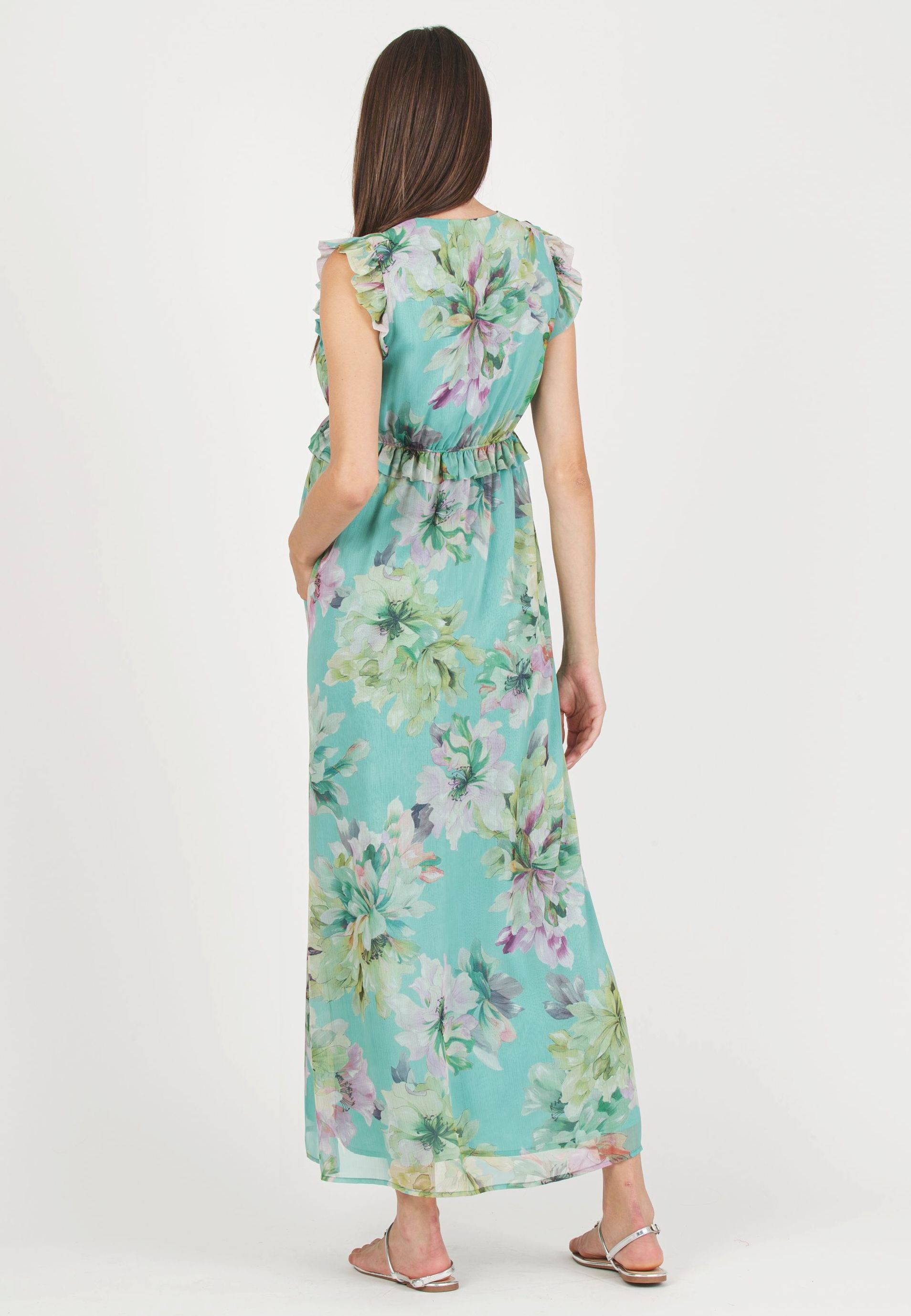 GEORGINA F MAXI - Abito Lungo Premaman in Fantasia Floreale con Volant (Acqua, XS)