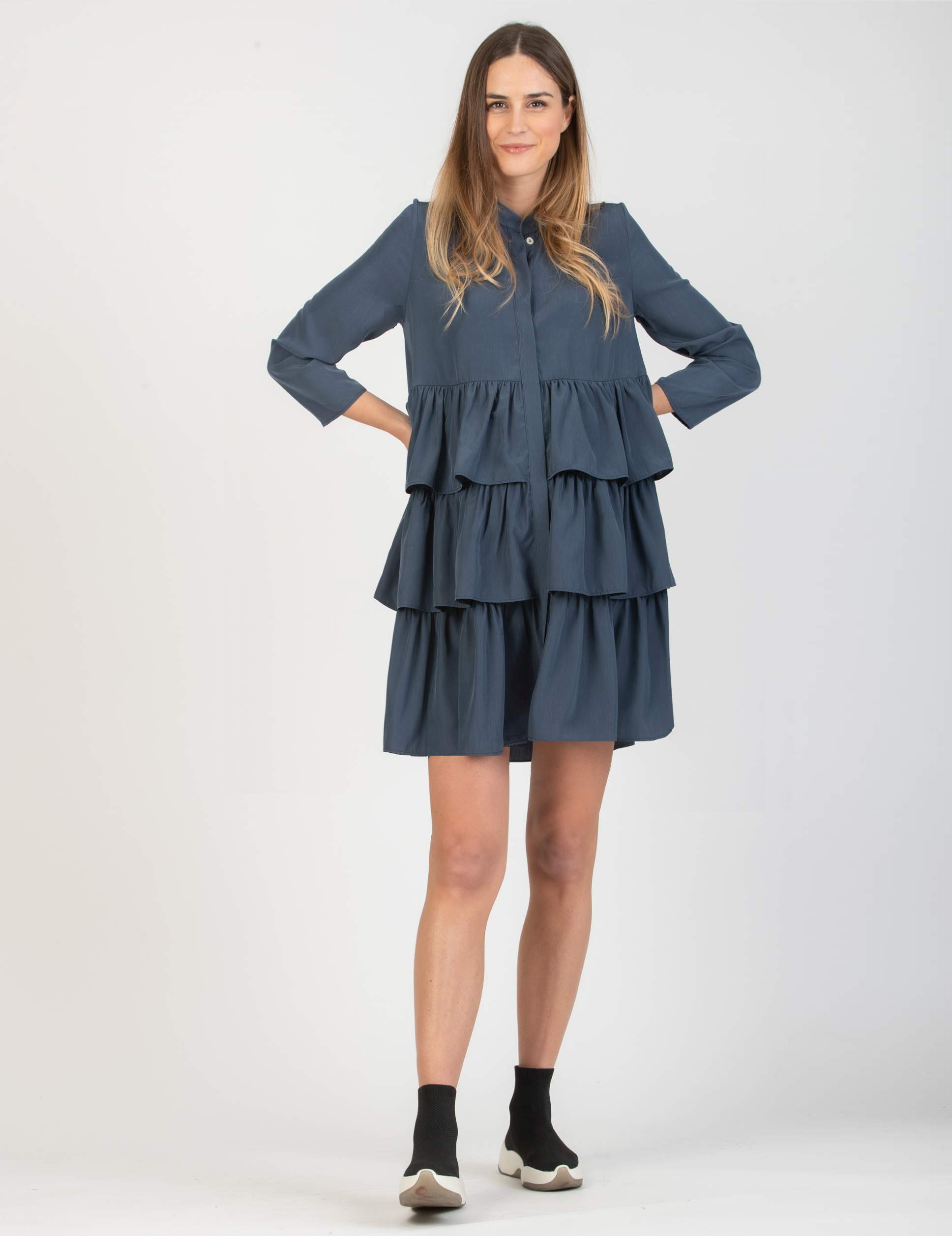 Abito Premaman & Allattamento in Raso con Maxi Balze (Denim, XS)