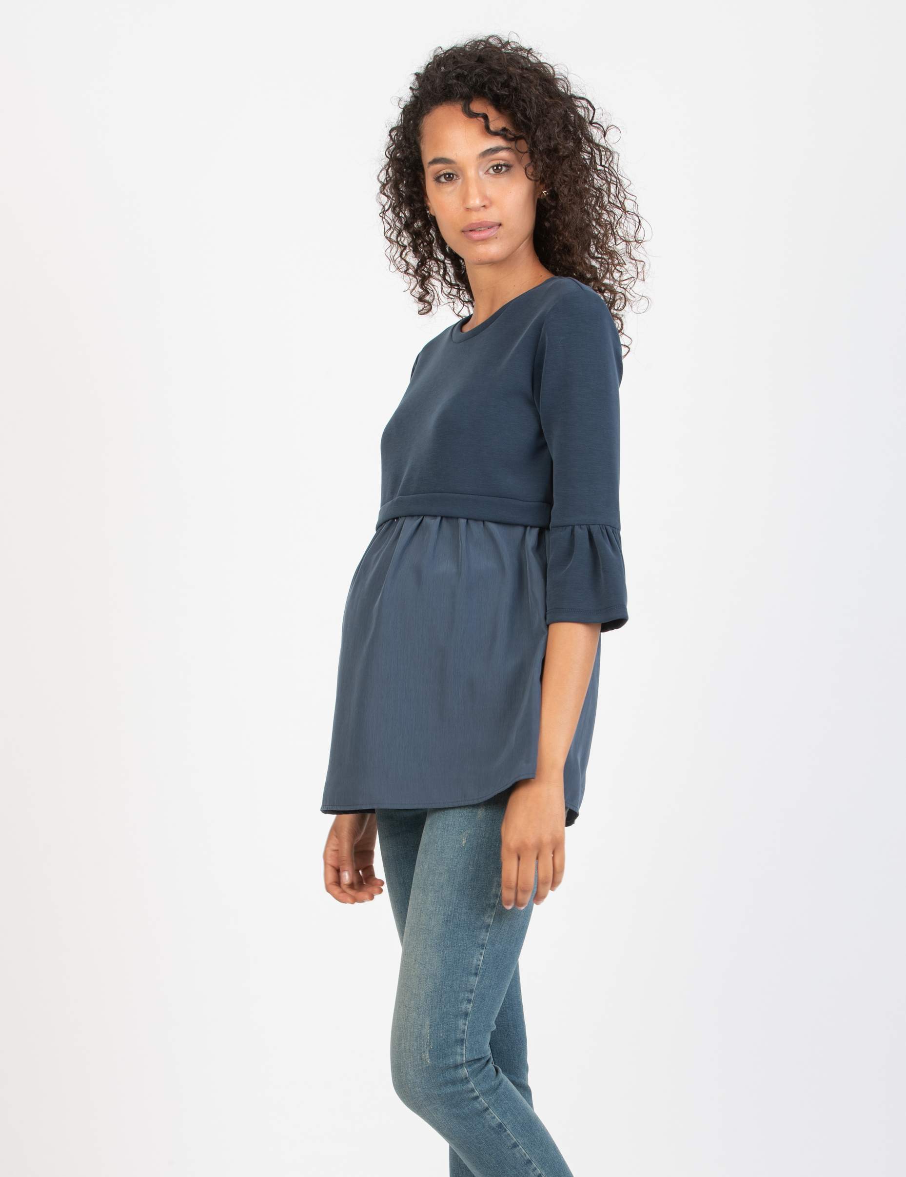 KYLIE - Maglia Premaman & Allattamento in Modal e Raso (Denim, XS)