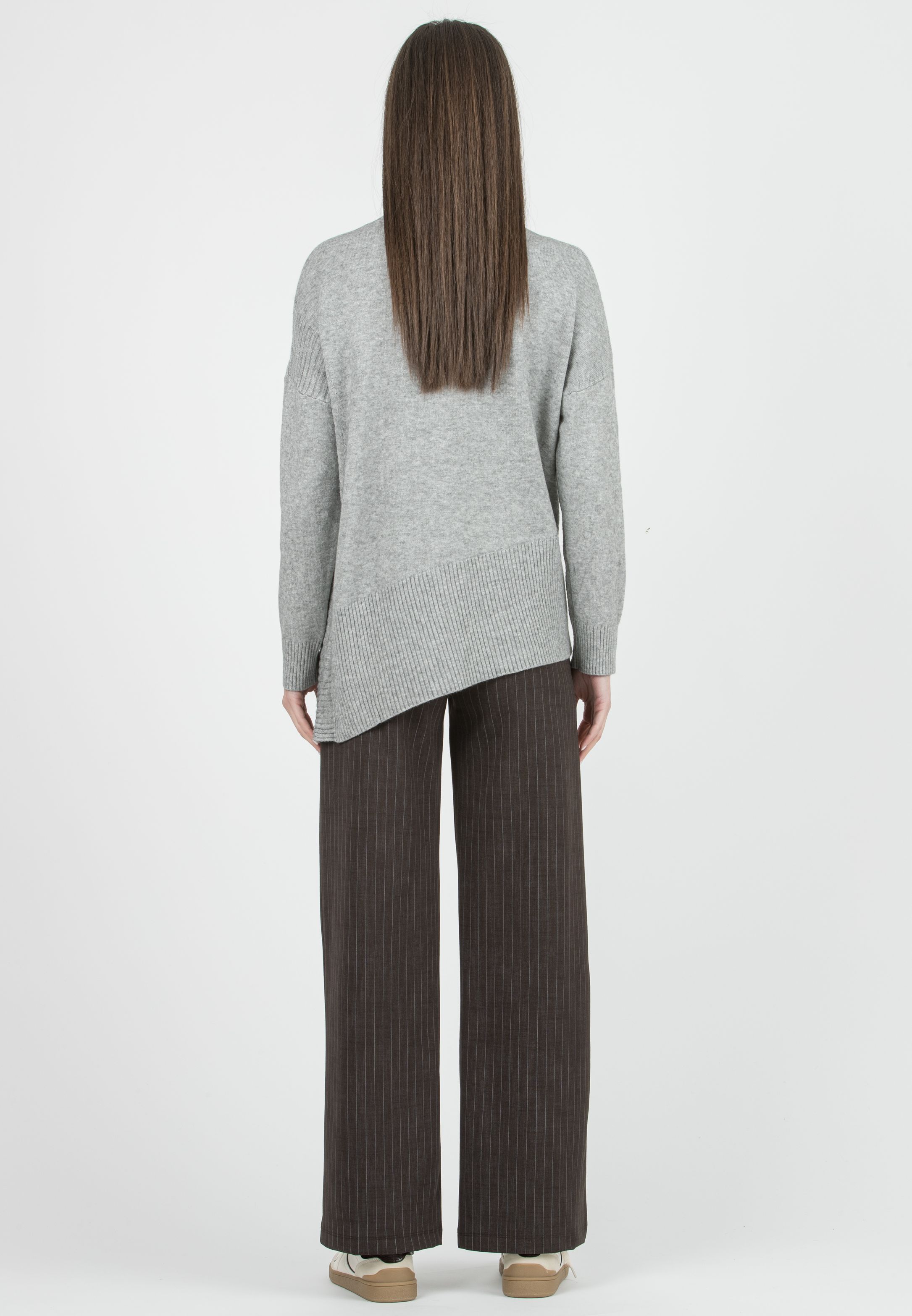 KIMBERLY G - Pantalone Premaman Palazzo in Punto Milano Invernale Gessato (Marrone)