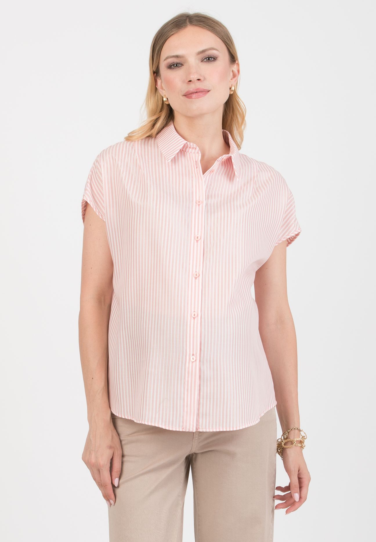 PEGGY - Maternity & Nursing Oversized Striped Shirt (Rosa Salmone)