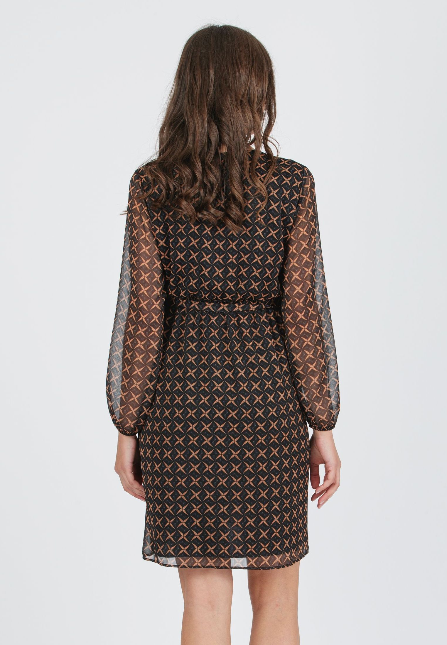 VIVIAN - Printed Chiffon Maternity & Nursing Dress with Draped Crossoover Skirt (Black, XS)