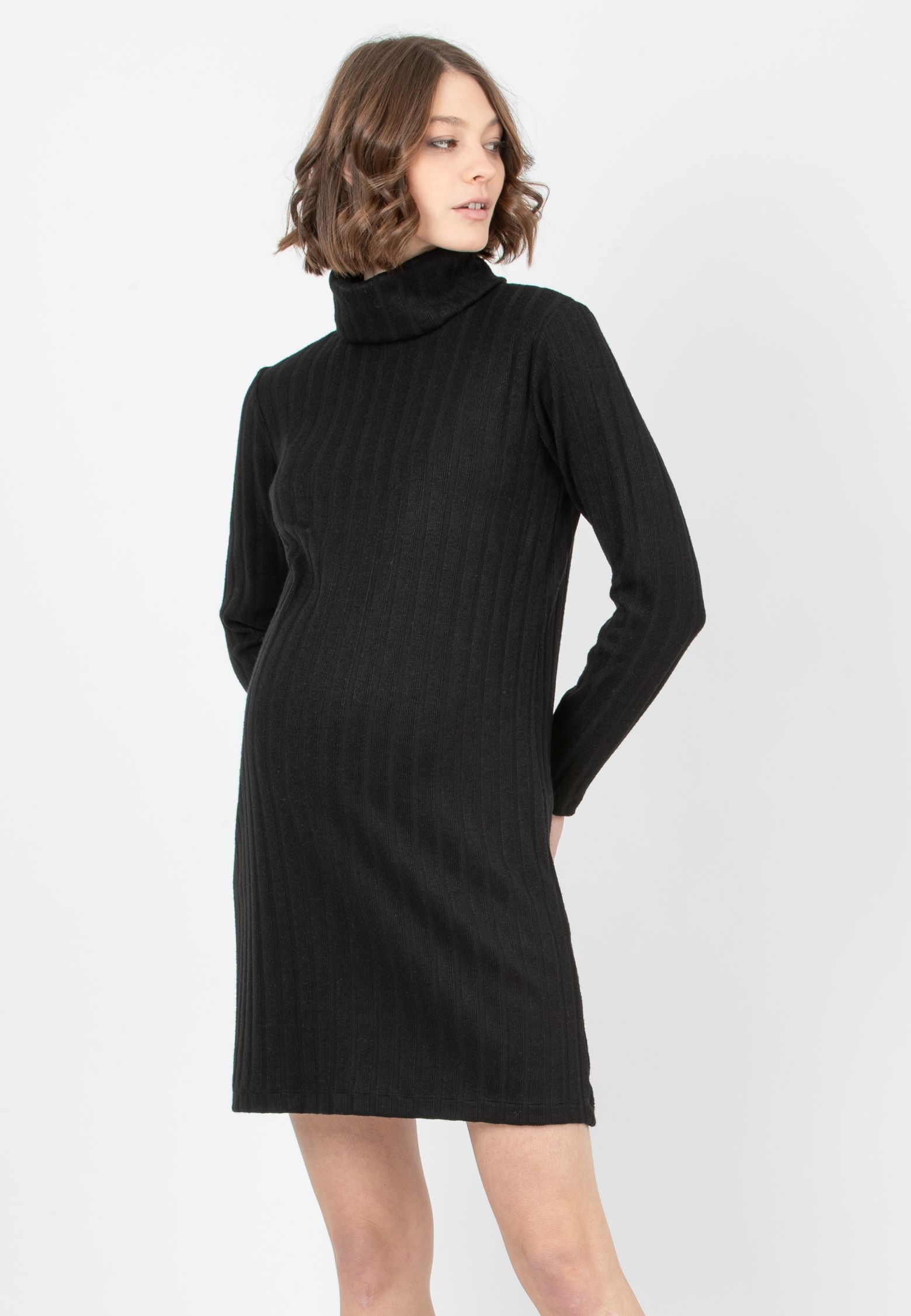 SHEILA - Abito Premaman in Maglia a Coste Larghe (Nero, XS)