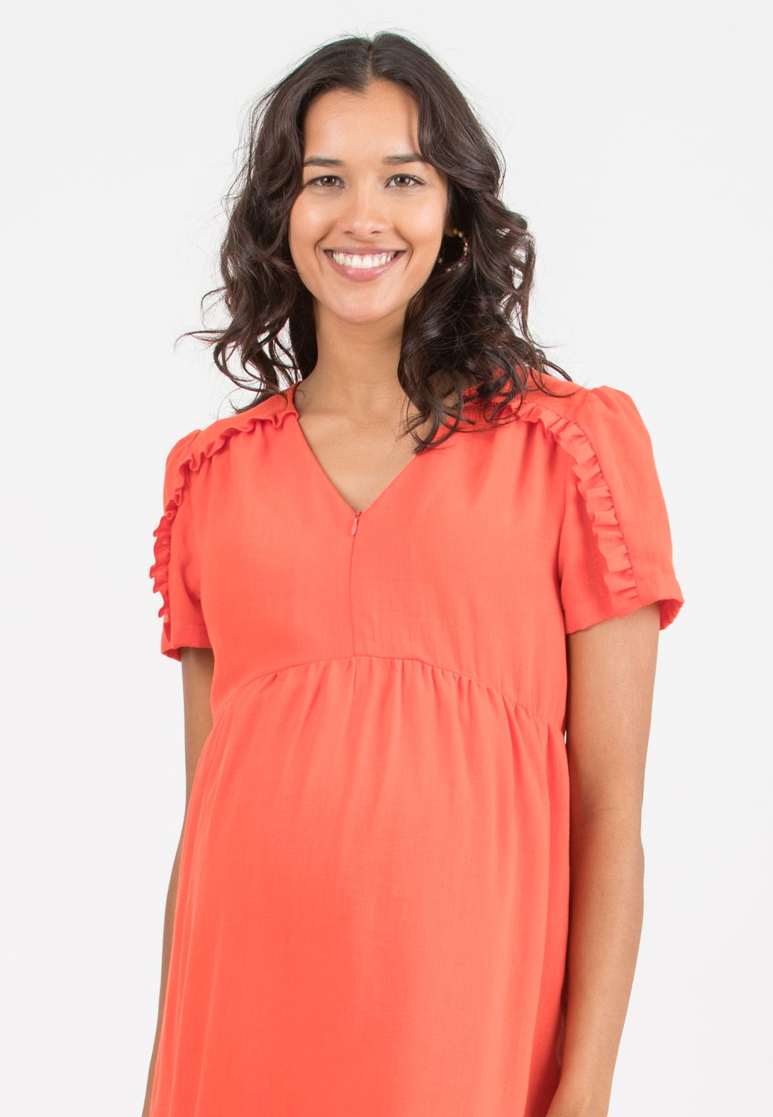 MERYL - Abito Premaman & Allattamento con Ruches sulla Manica (Carota, XS)