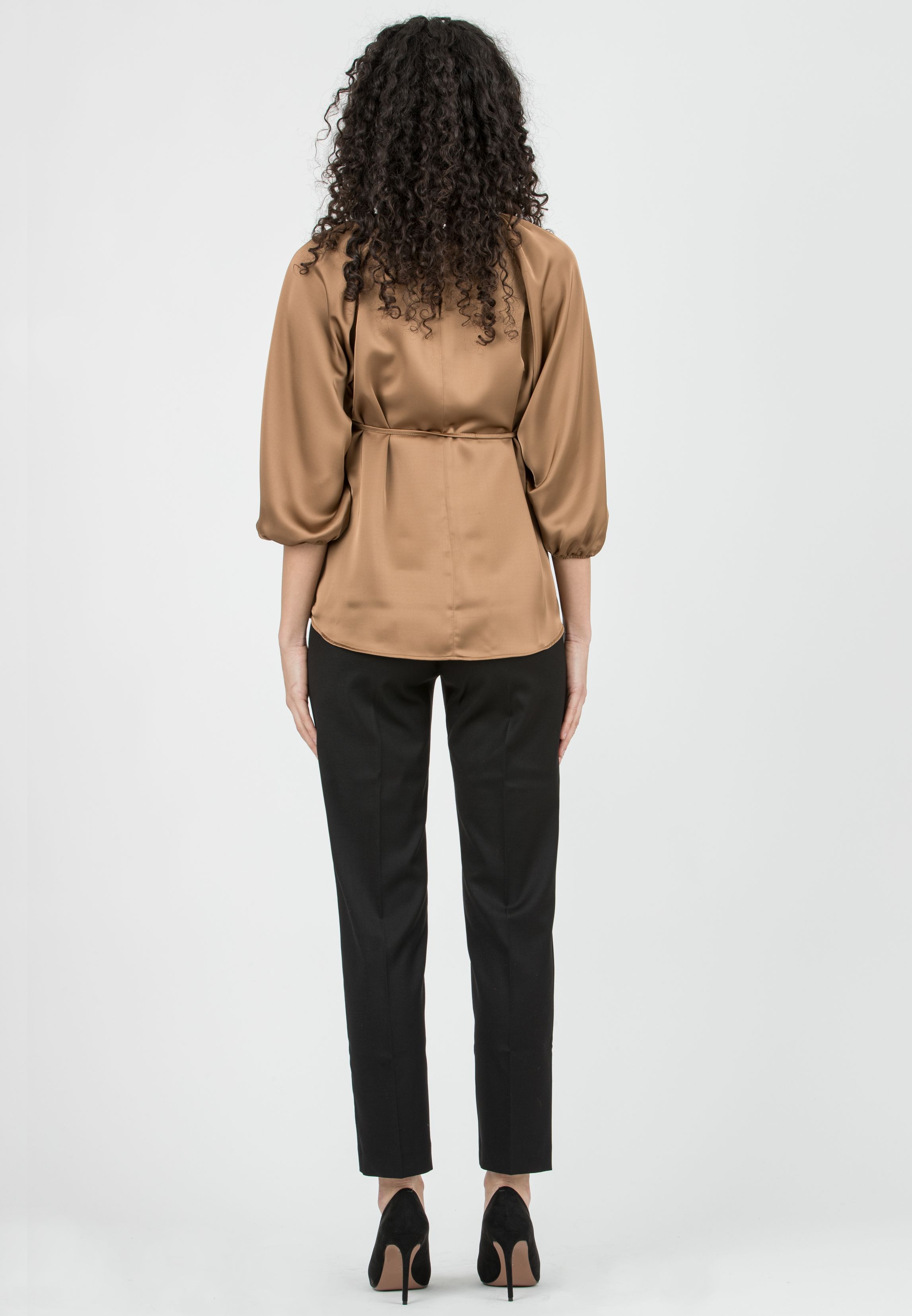 ALISSA - Satin Maternity Blouse with Raglan Sleeves (Cuoio)