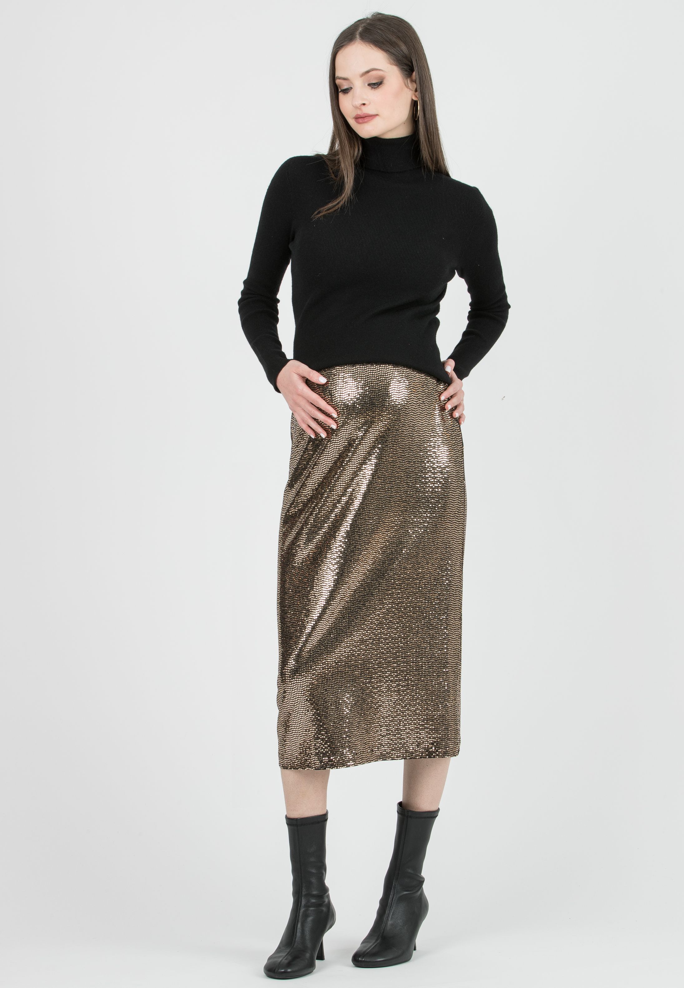 VERA P - Sequin Pencil Skirt (Giallo Ocra)