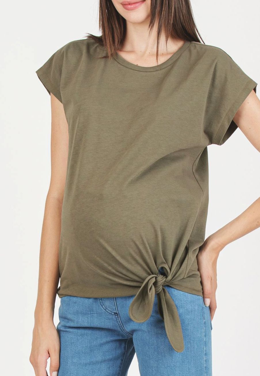 URSULA - Maternity T-shirt with Knot on Side (Army Green, XS)