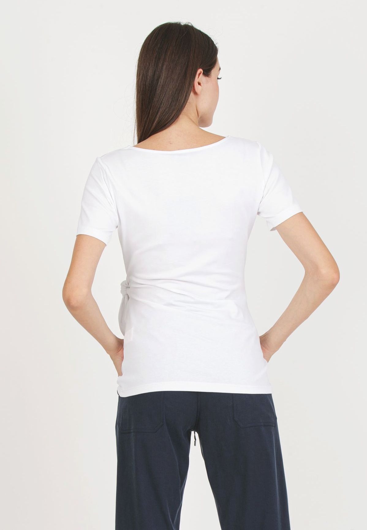 KAREN M - Maternity Cotton Jersey T-Shirt with Side Knot (Bianco  Ottico)