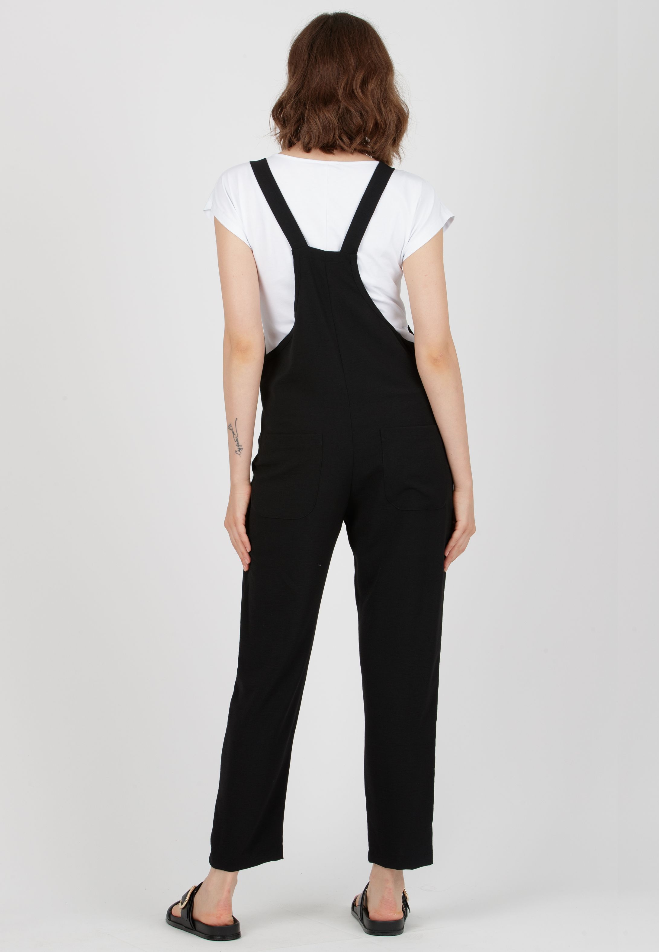 ESTER - Maternity Dungaree in Fluid Crepe Fabric (Black, XS)