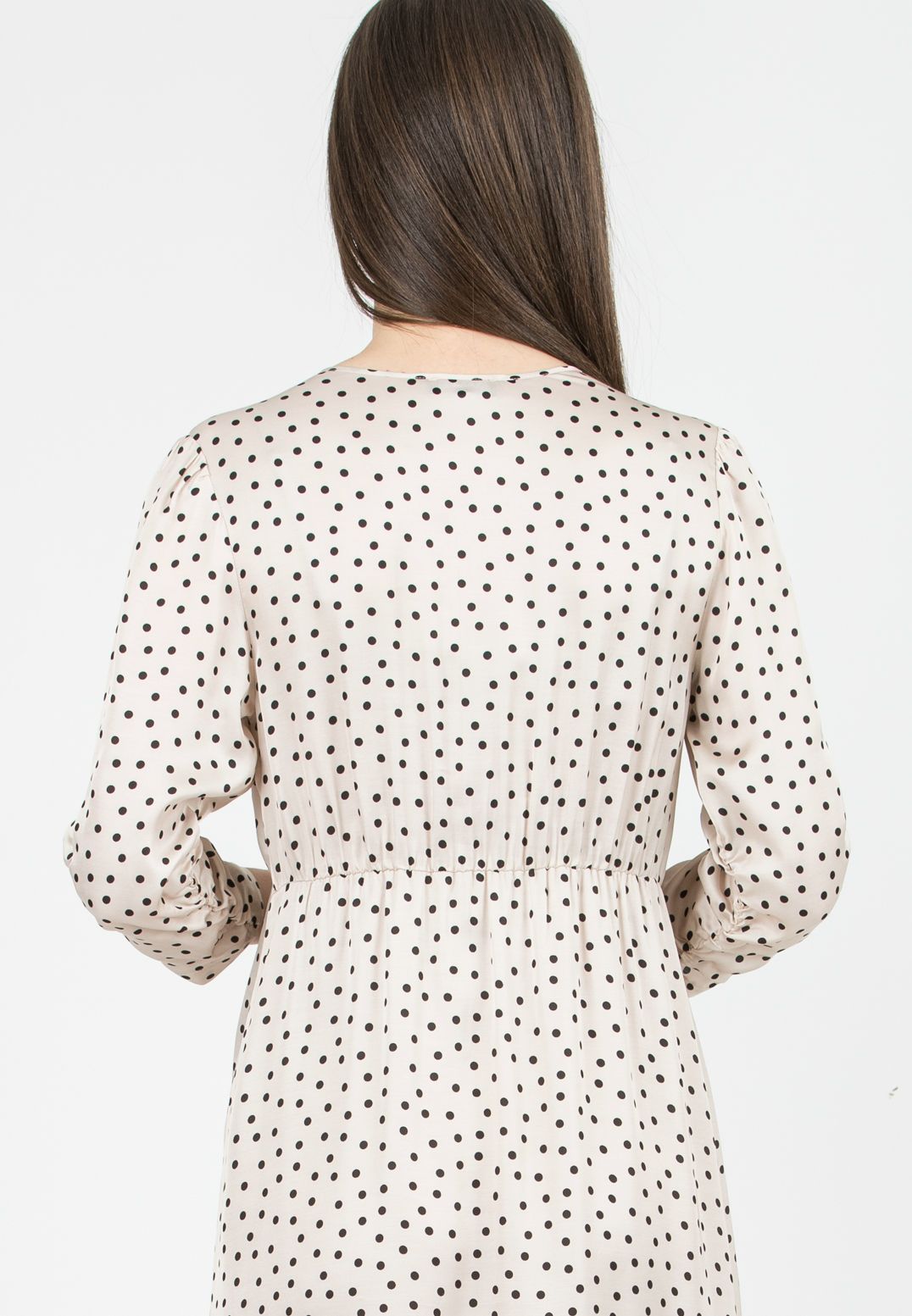 BELEN M/L - Maternity & Nursing Polka Dot Viscose Dress with Tie Front and 3/4 Sleeves (Naturale)