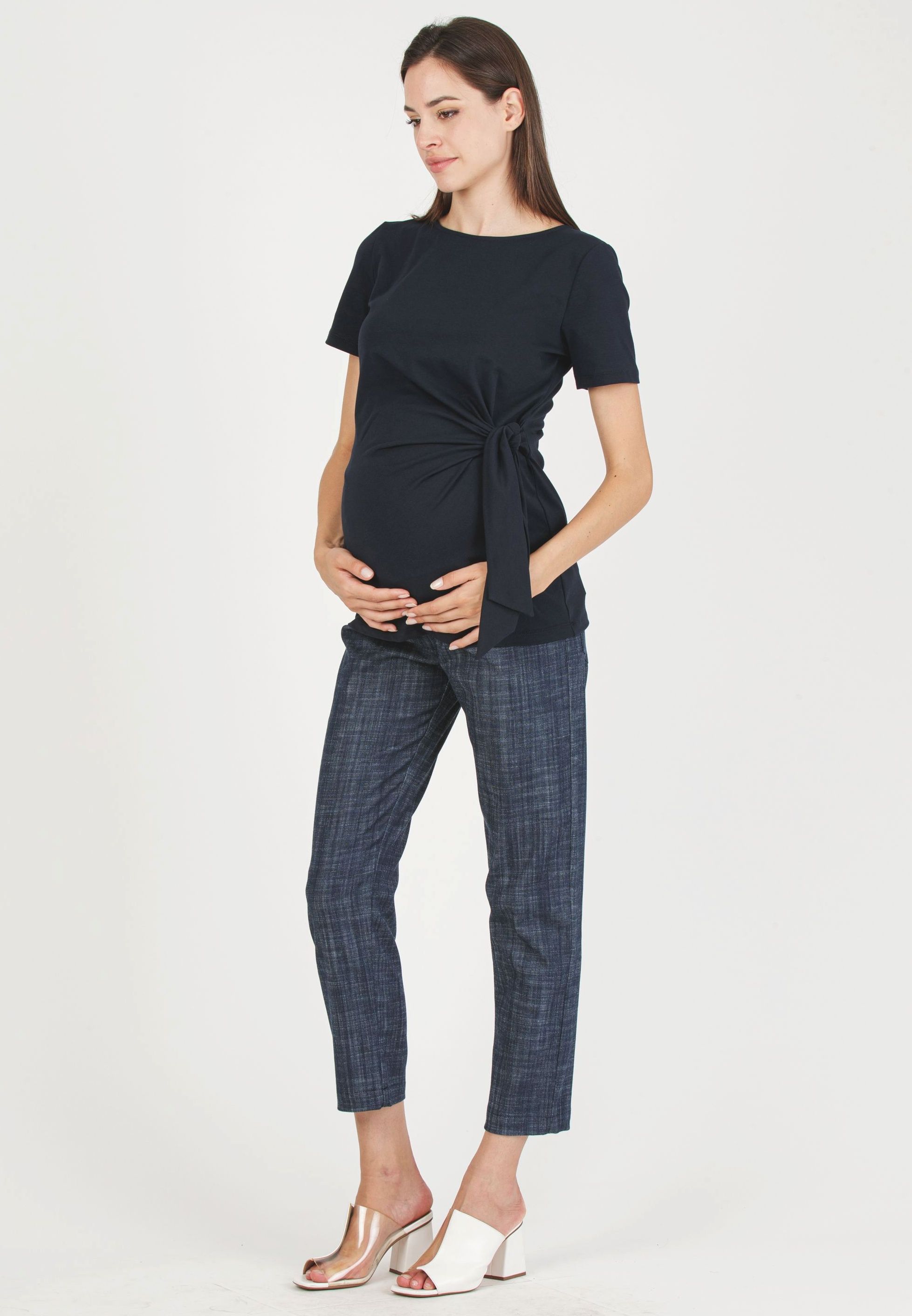 STEPH J - Boyfriend Premaman in Finto Jeans (Blu, XS)